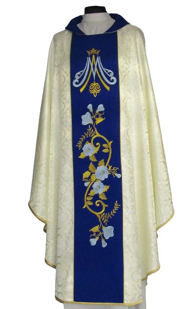 Ornat maryjny z haftowanym pasem, materiał rozeta (67) - zdjęcie 2 - Ornat maryjny z haftowanym pasem, materiał rozeta (67)