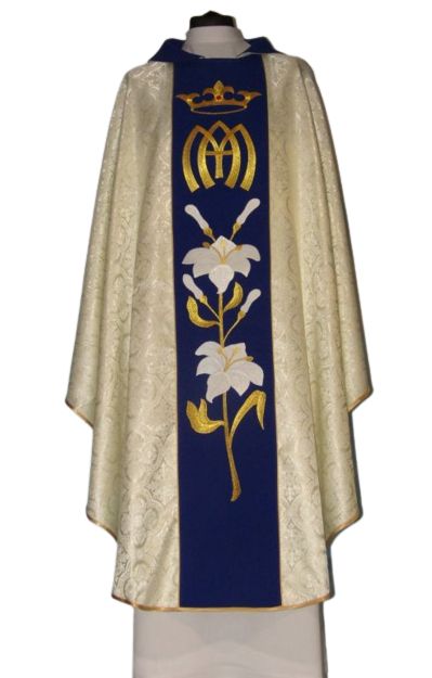 Ornat maryjny z haftowanym pasem, materiał rozeta (70)