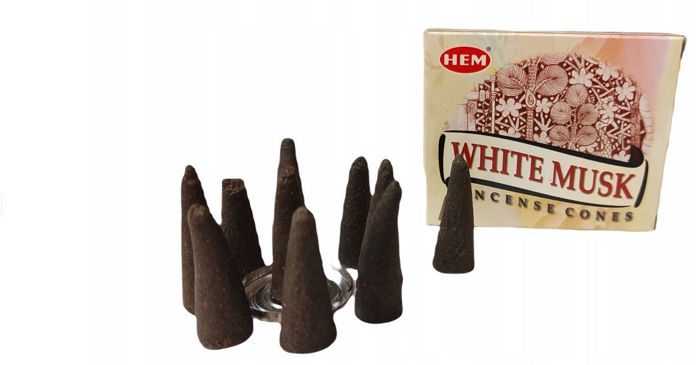 Kadzidło stożkowe, zapachowe białe piżmo - 10 stożków