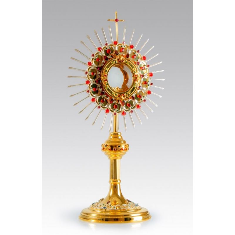 Monstrancja złocona z ozdobnymi rubinami - 60 cm (S043) - Monstrancja złocona z ozdobnymi rubinami - 60 cm (S043)