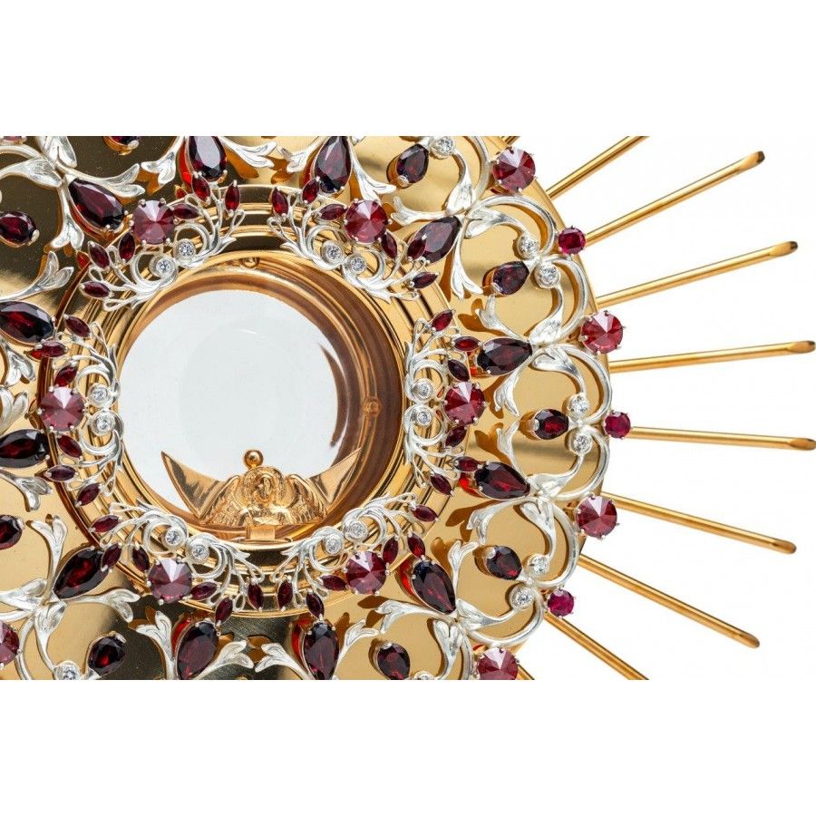 Monstrancja złocona z ozdobnymi rubinami - 60 cm (S043) - zdjęcie 2 - Monstrancja złocona z ozdobnymi rubinami - 60 cm (S043)