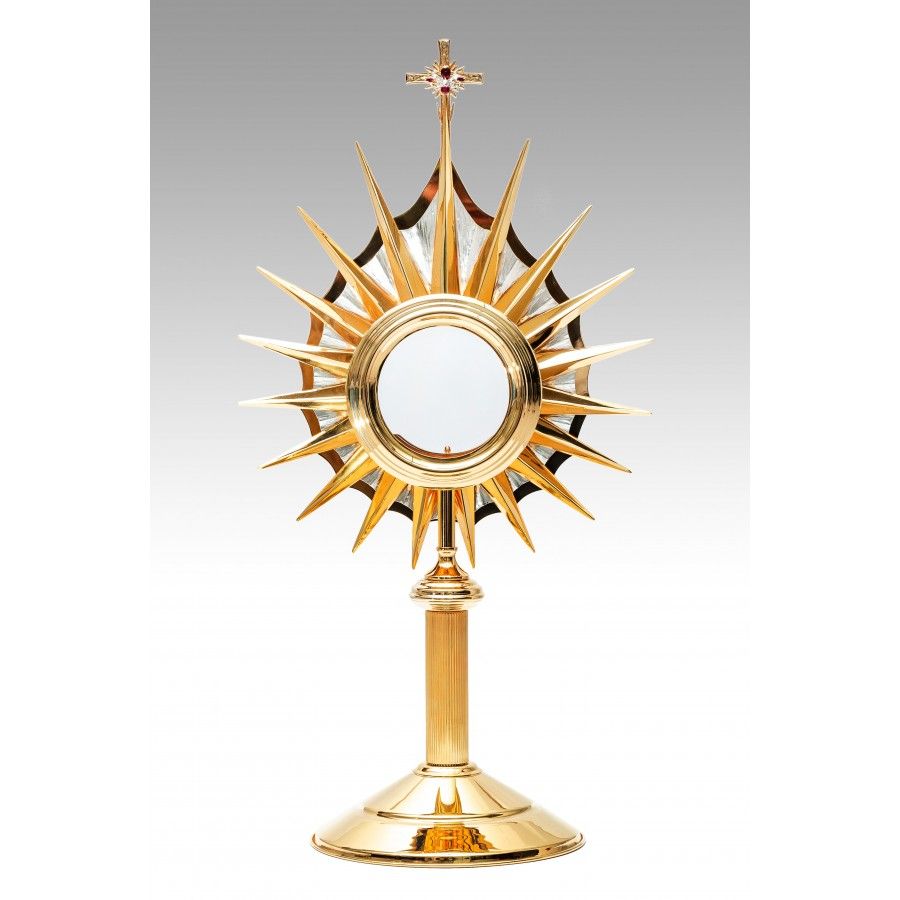 Monstrancja złocona z ozdobnymi elementami, na dużą hostię - 73 cm (S048)