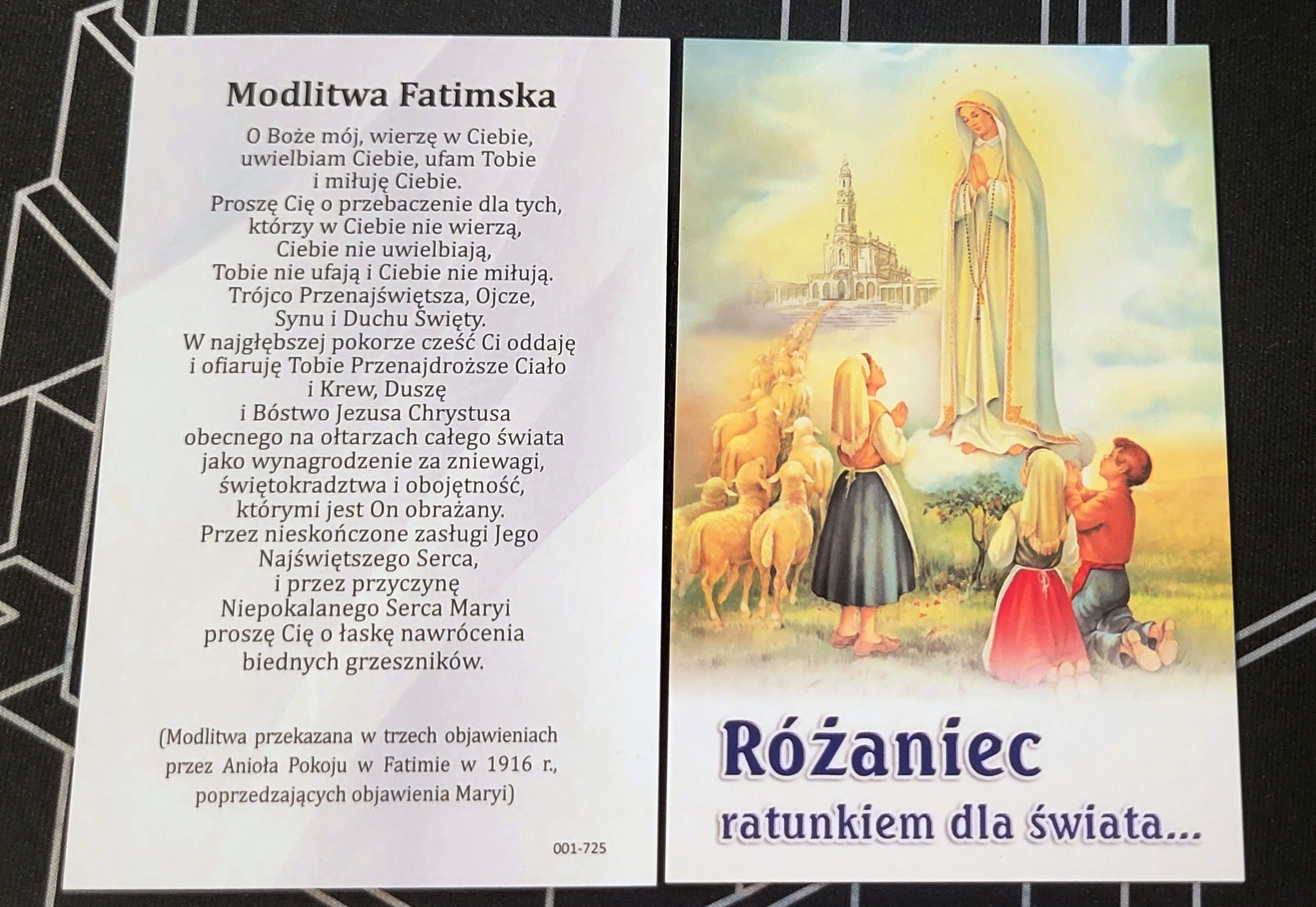 Obrazek z modlitwą Modlitwa Fatimska - 1 sztuka