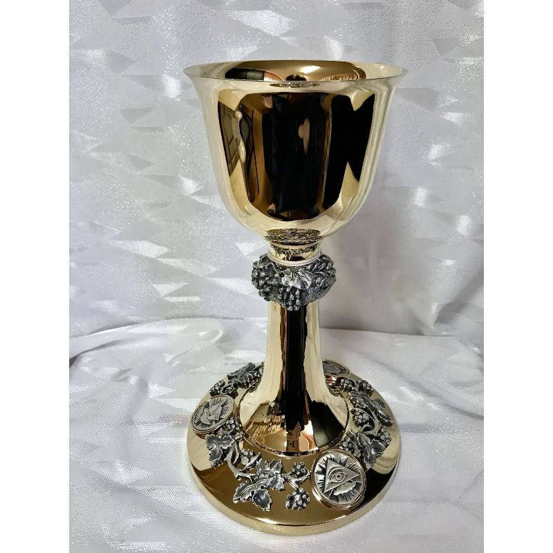 Kielich mszalny, medaliony 3 postacie - 23 cm (5D) - Kielich mszalny, medaliony 3 postacie - 23 cm (5D)