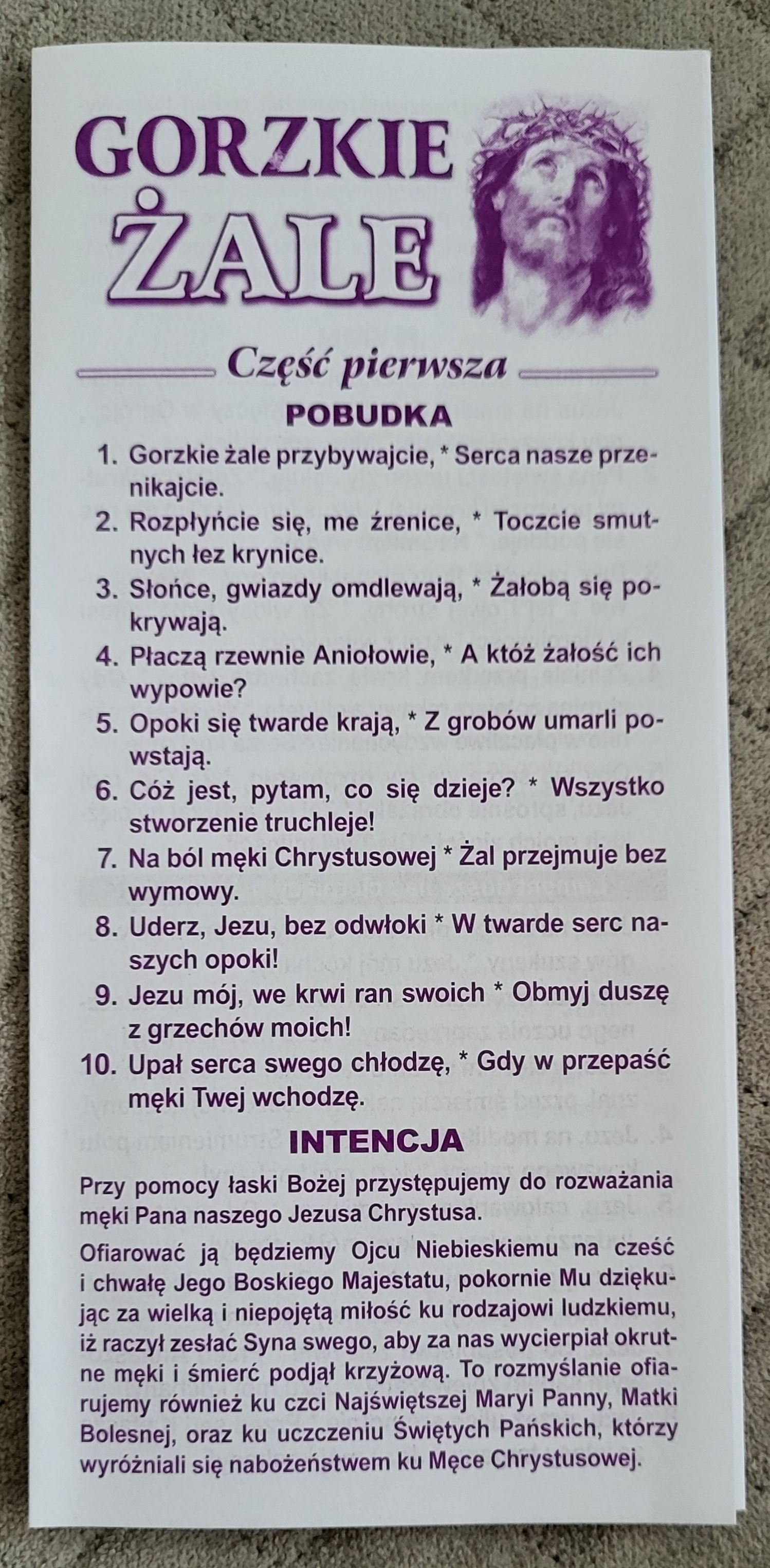 Gorzkie żale -folder składany na trzy części