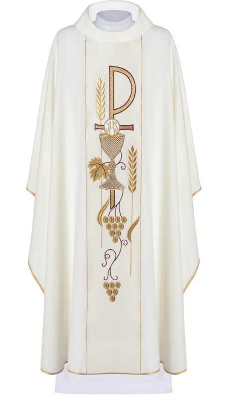 Ornat haftowany z symbolem Kielicha- ecru (H4)