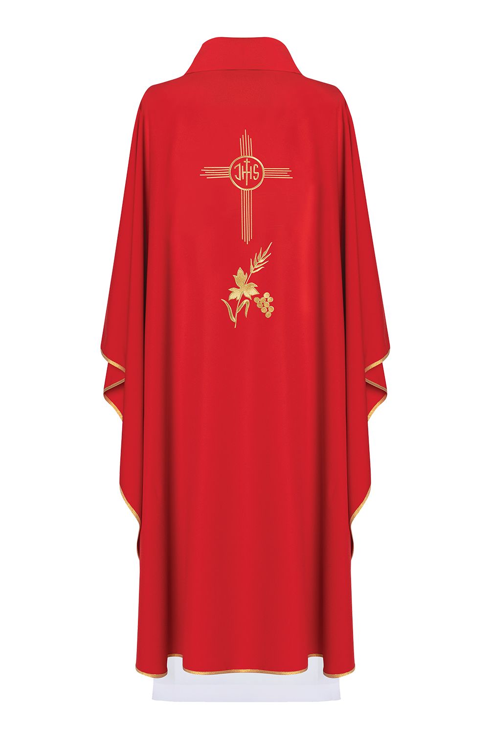 Ornat haftowany z symbolem IHS- czerwony (H3) - zdjęcie 2 - Ornat haftowany z symbolem IHS- czerwony (H3)
