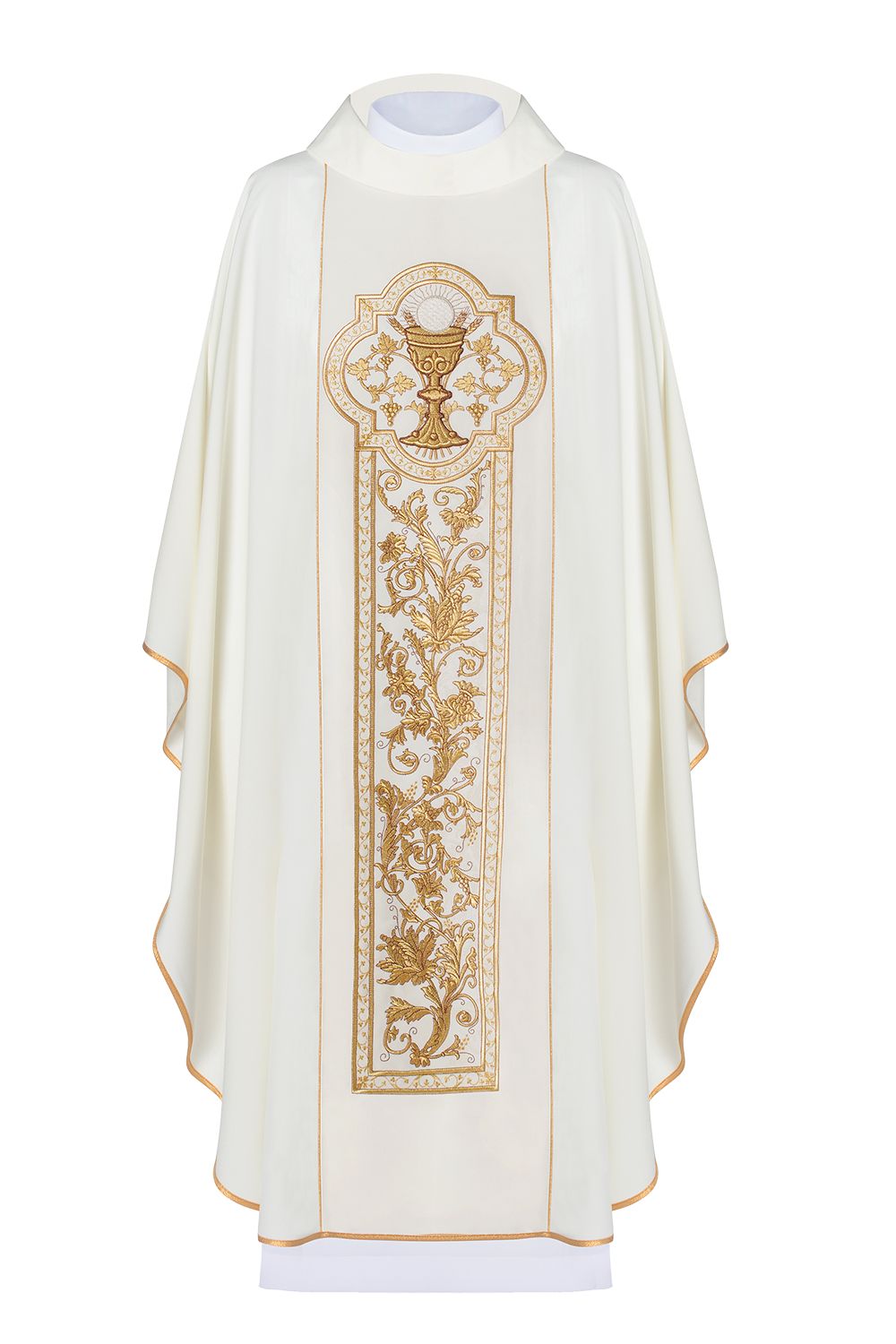 Ornat haftowany z symbolem kielicha eucharystycznego - ecru (H12) - Ornaty białe/ ecru