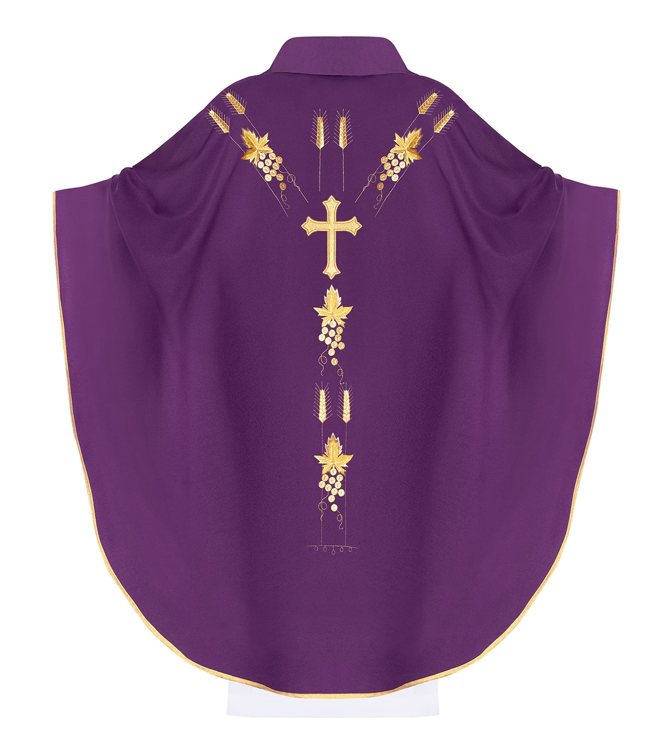 Ornat haftowany z symbolem IHS winogrona - fioletowy (H13) - zdjęcie 2 - Ornat haftowany z symbolem IHS winogrona - fioletowy (H13)