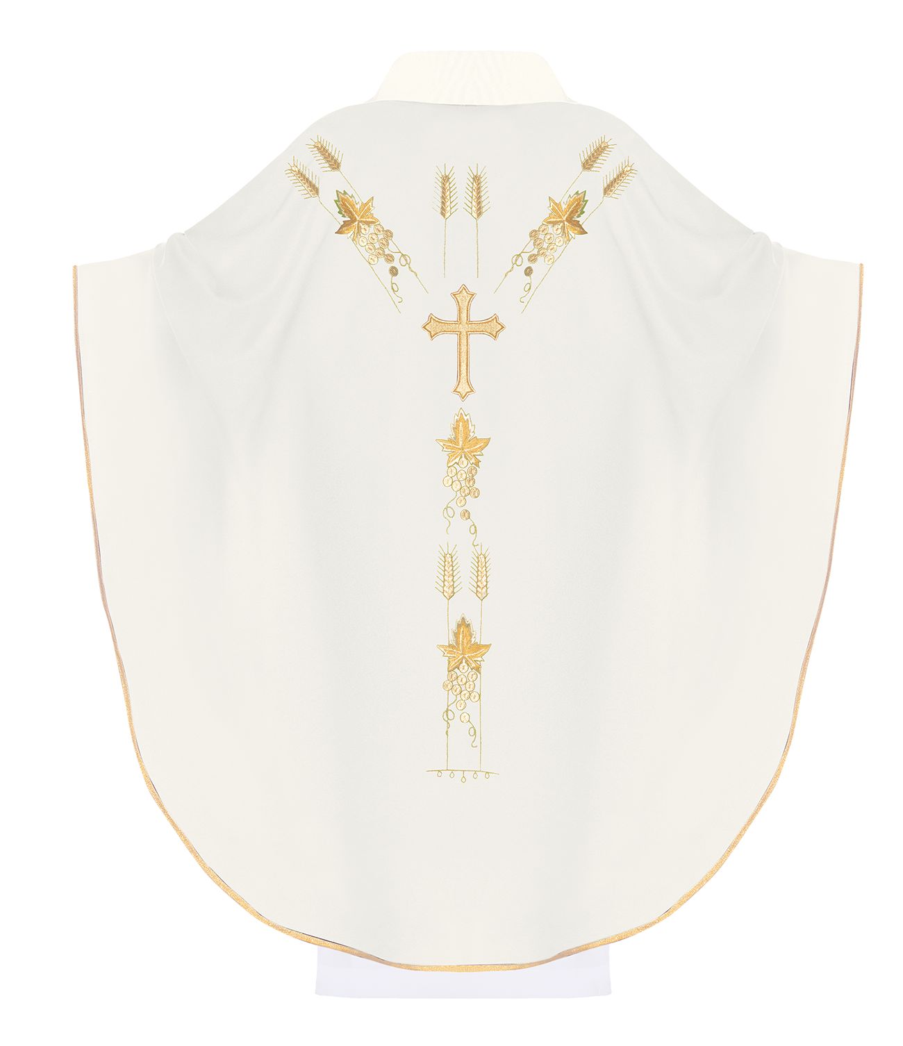 Ornat haftowany z symbolem IHS winogrona - ecru (H13) - zdjęcie 2 - Ornat haftowany z symbolem IHS winogrona - ecru (H13)