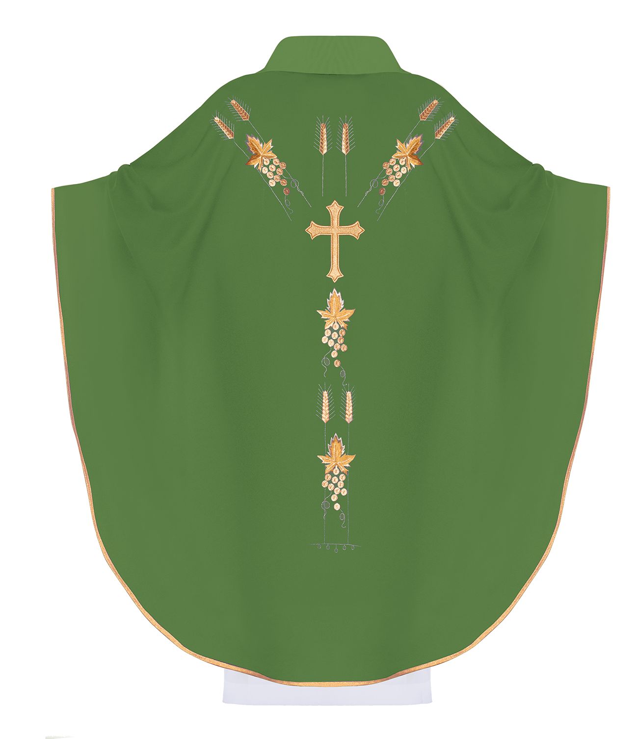 Ornat haftowany z symbolem IHS winogrona - zielony (H13) - zdjęcie 2 - Ornat haftowany z symbolem IHS winogrona - zielony (H13)
