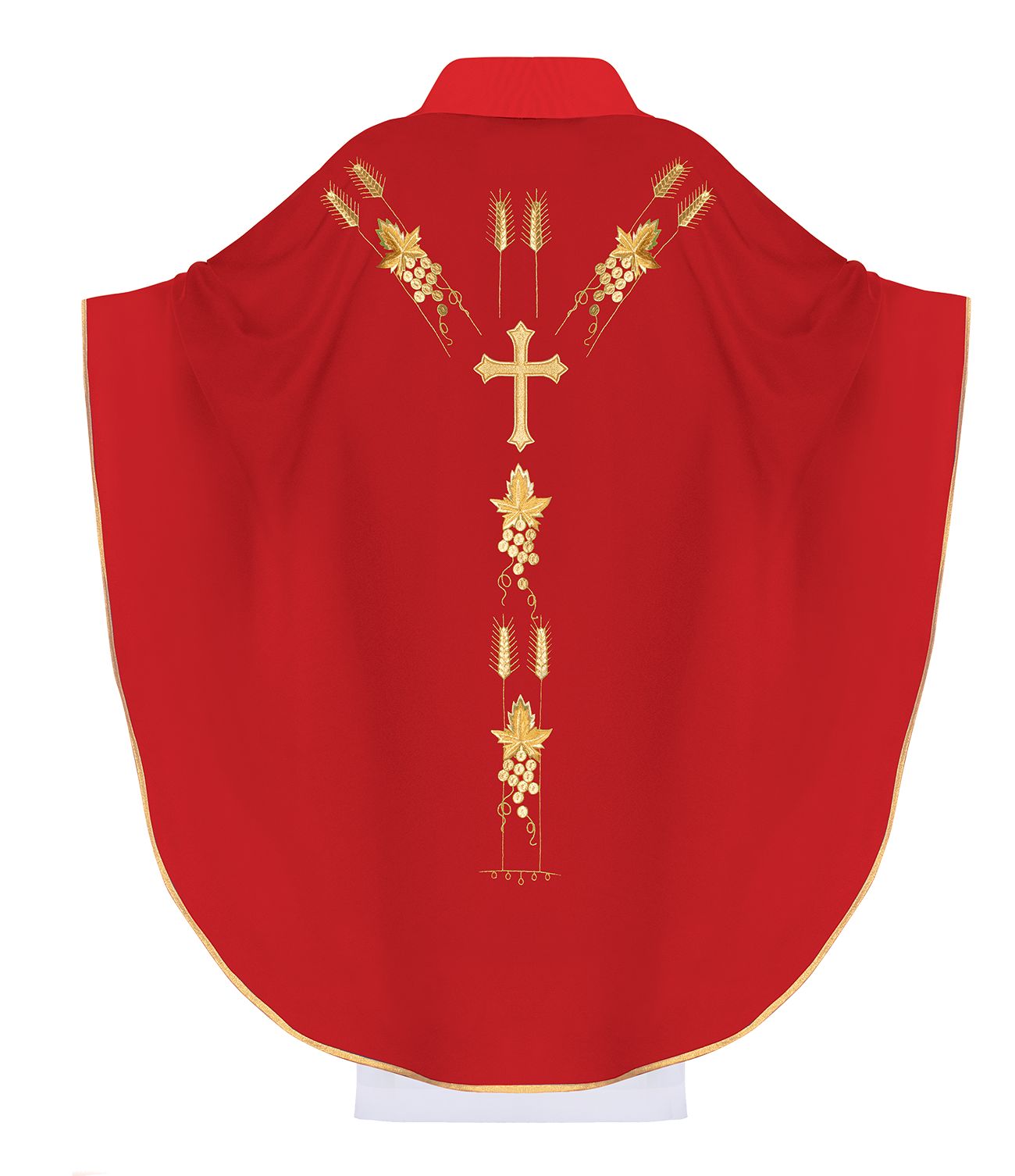 Ornat haftowany z symbolem IHS winogrona - czerwony (H13) - zdjęcie 2 - Ornat haftowany z symbolem IHS winogrona - czerwony (H13)