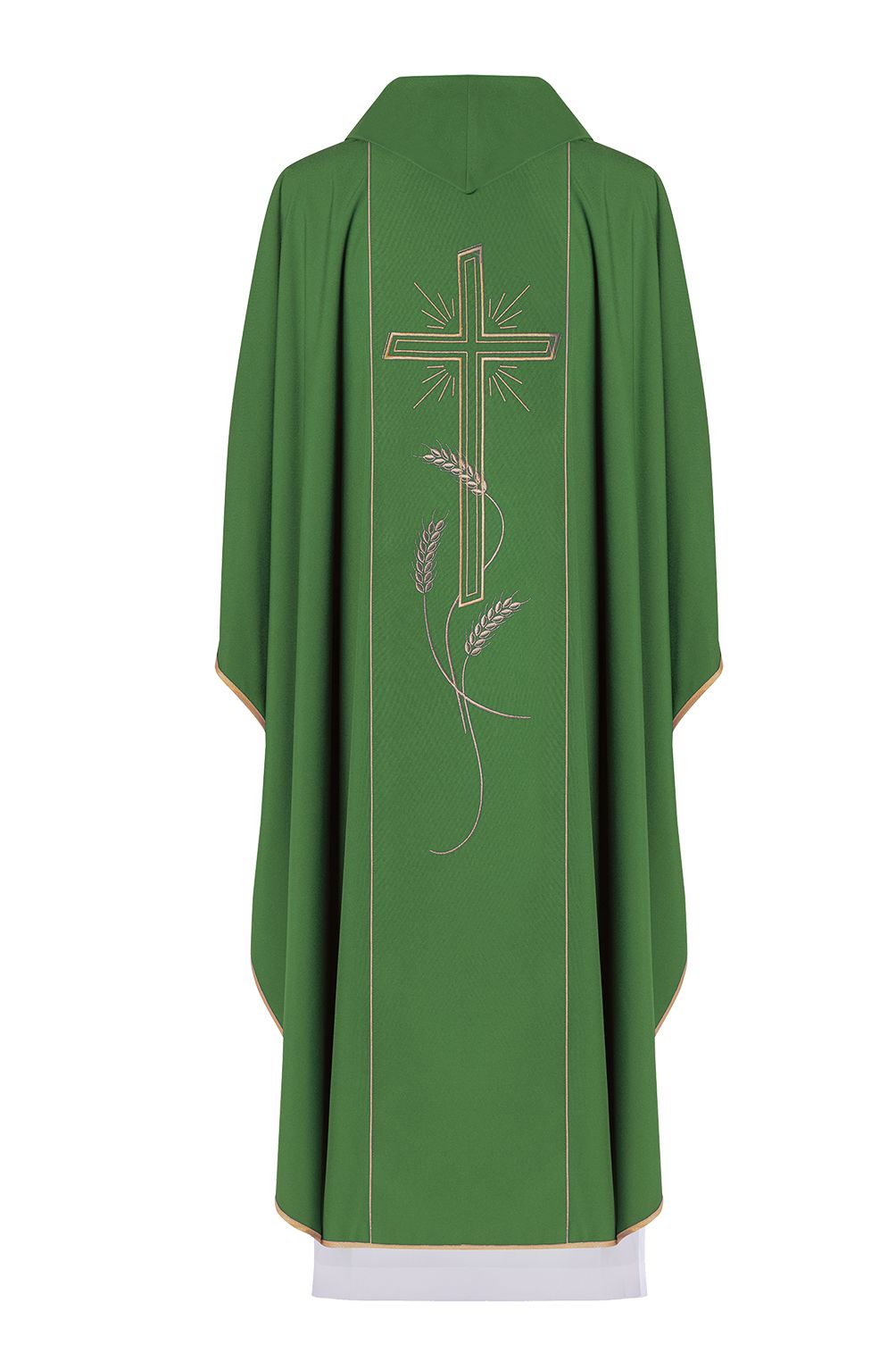 Ornat haftowany Krzyż z symbolem IHS - zielony (H14) - zdjęcie 2 - Ornat haftowany Krzyż z symbolem IHS - zielony (H14)