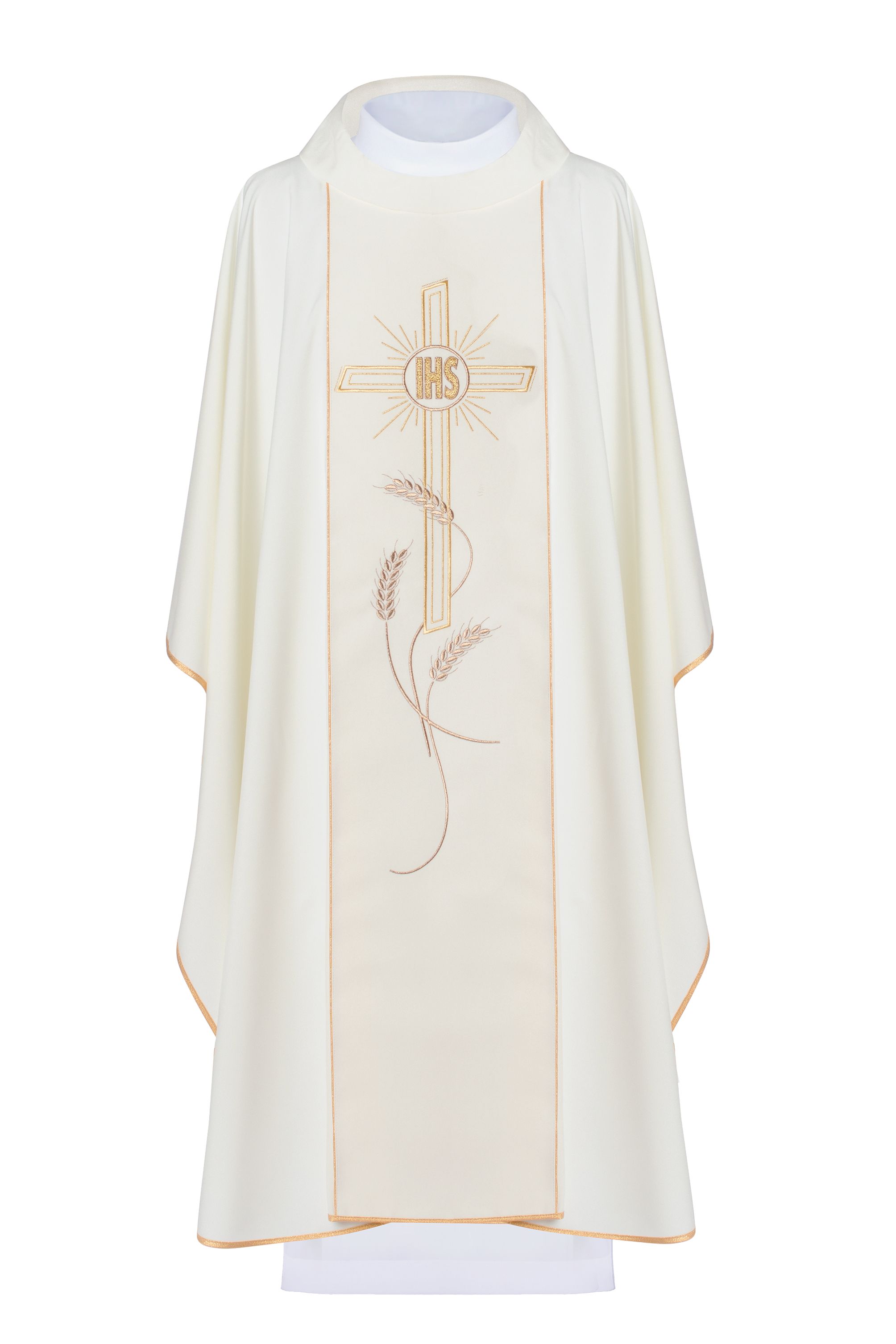 Ornat haftowany Krzyż z symbolem IHS - ecru (H14)