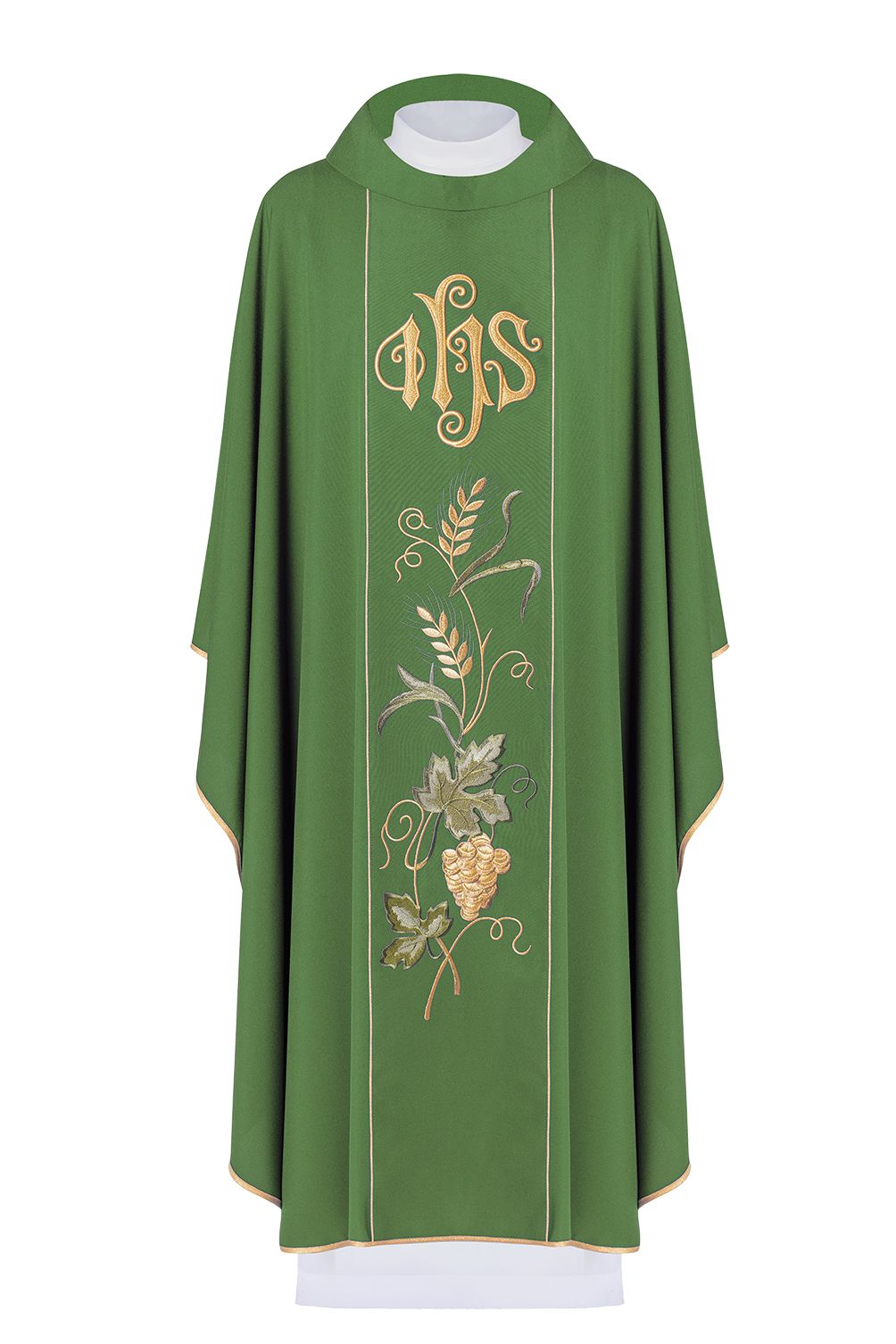 Ornat haftowany IHS, kłosy, winogrona - zielony (H23)