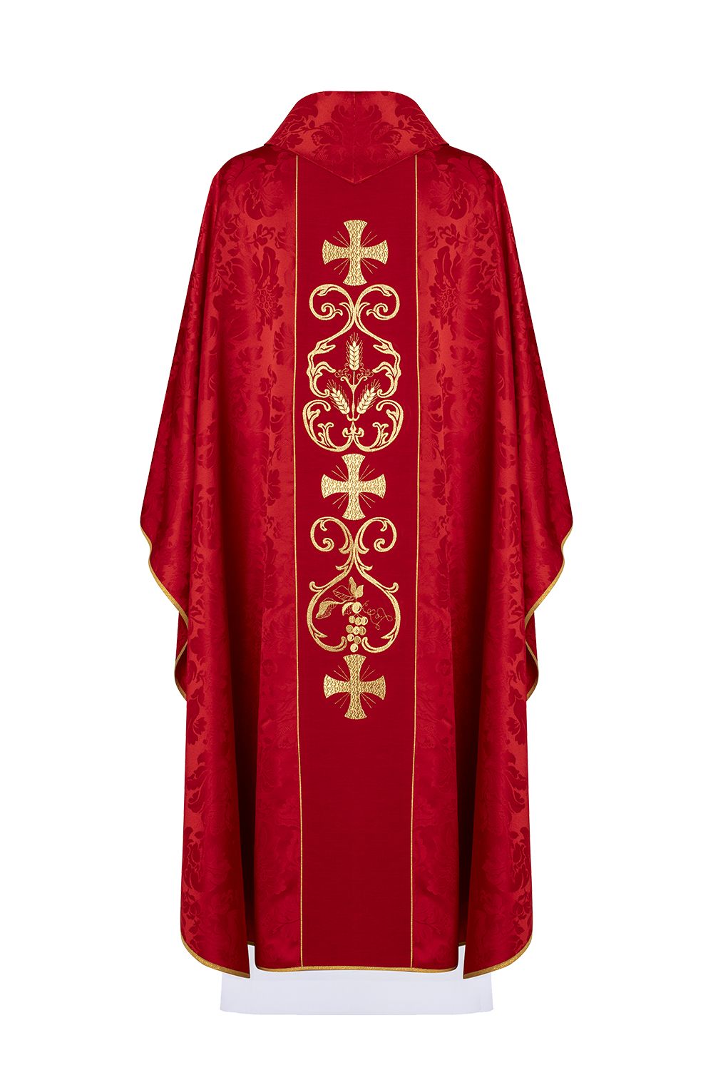Ornat haftowany IHS i PAX - czerwony (H35) - zdjęcie 2 - Ornat haftowany IHS i PAX - czerwony (H35)