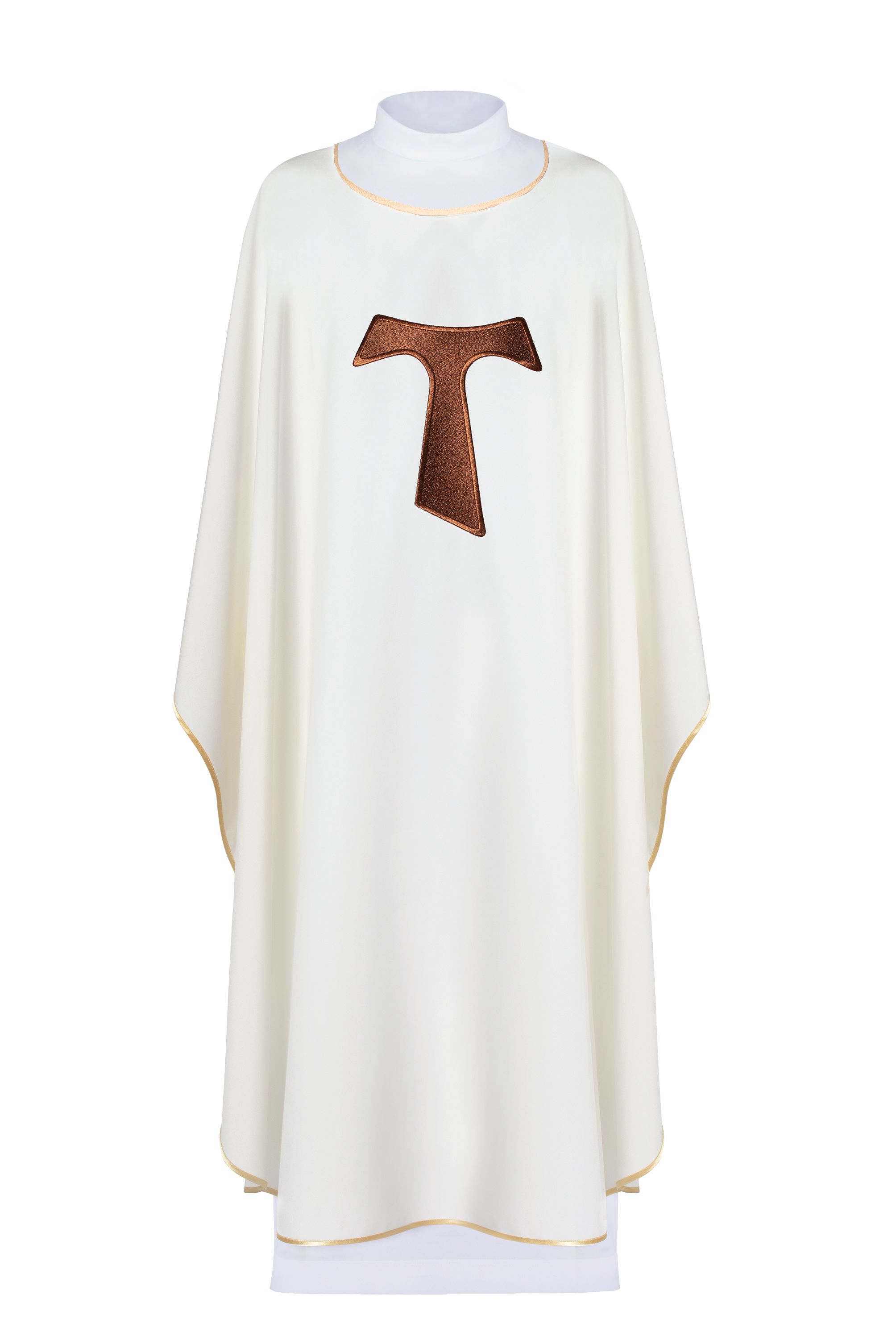 Ornat bez kołnierza, zdobiony franciszkańskim krzyżem TAU - ecru