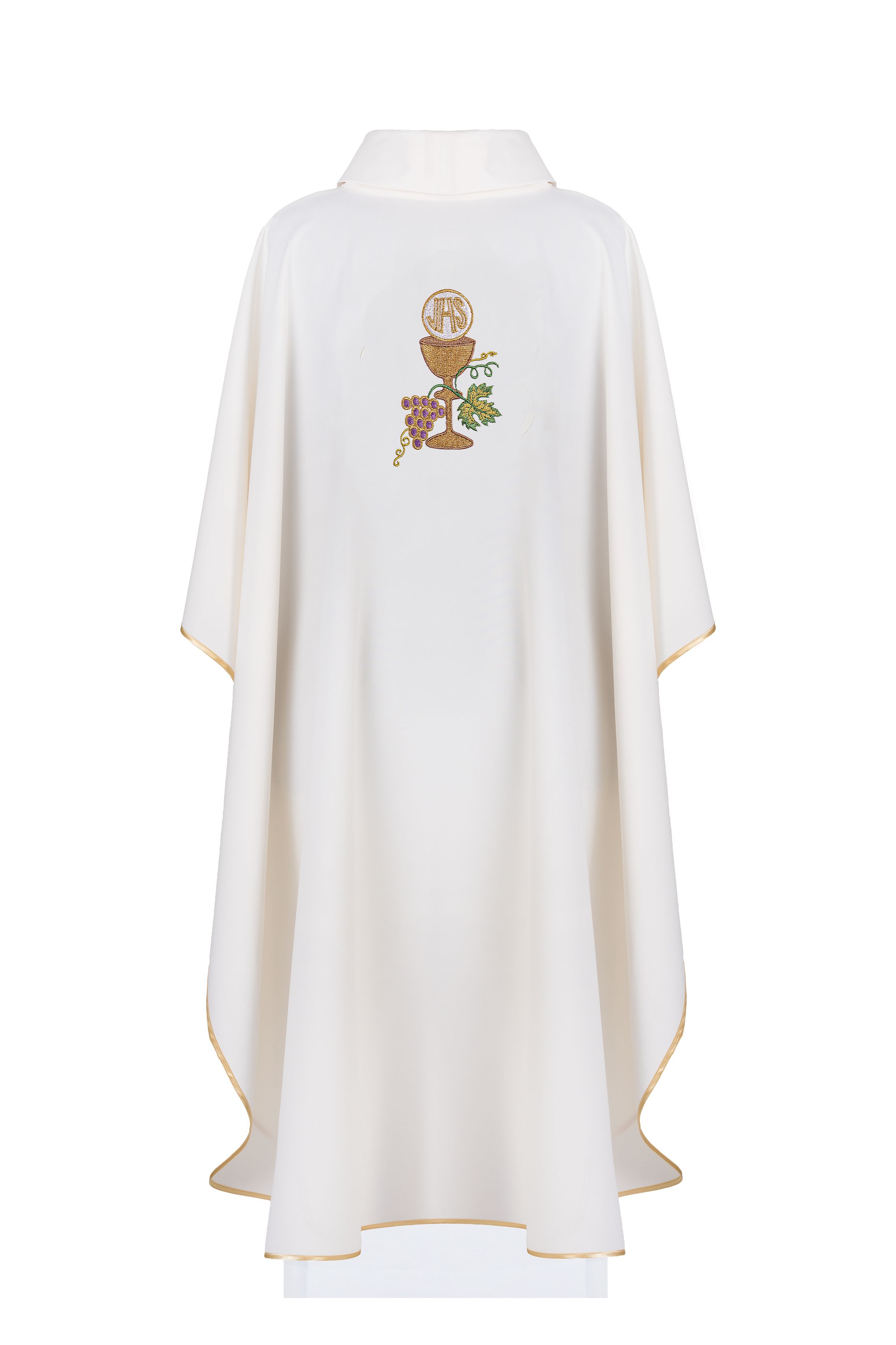 Ornat haftowany kielich, IHS i winogrona - ecru (H46) - zdjęcie 2 - Ornat haftowany kielich, IHS i winogrona - ecru (H46)