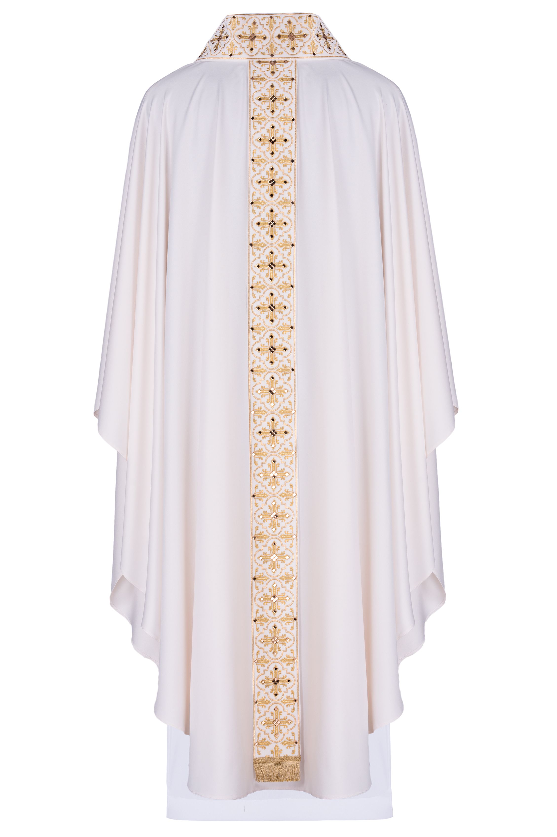 Ornat haftowany z ozdobnymi kamieniami - ecru (H53) - zdjęcie 2 - Ornat haftowany z ozdobnymi kamieniami - ecru (H53)