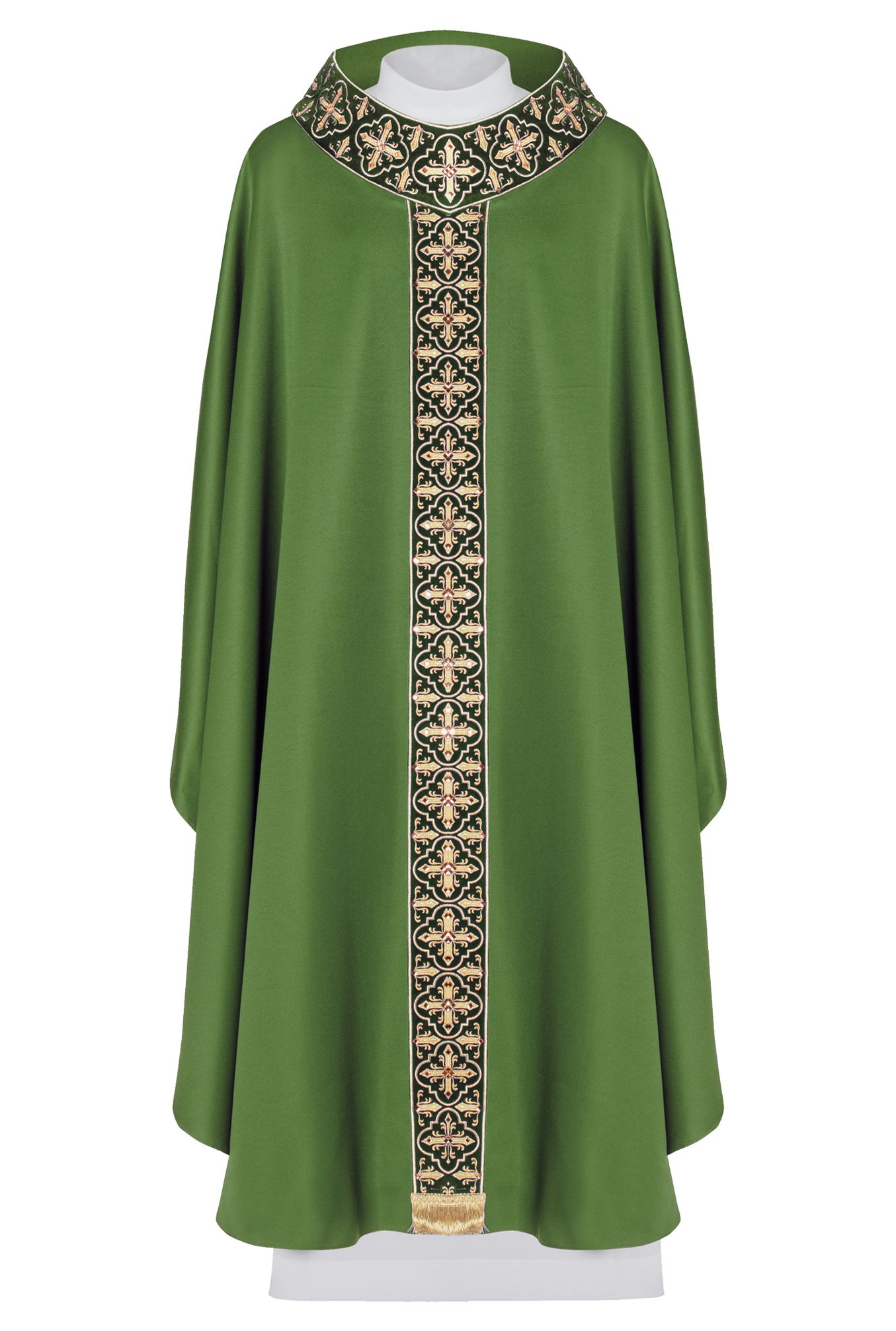 Ornat haftowany z wąskim pasem, ozdobne kamienie - zielony (H55)