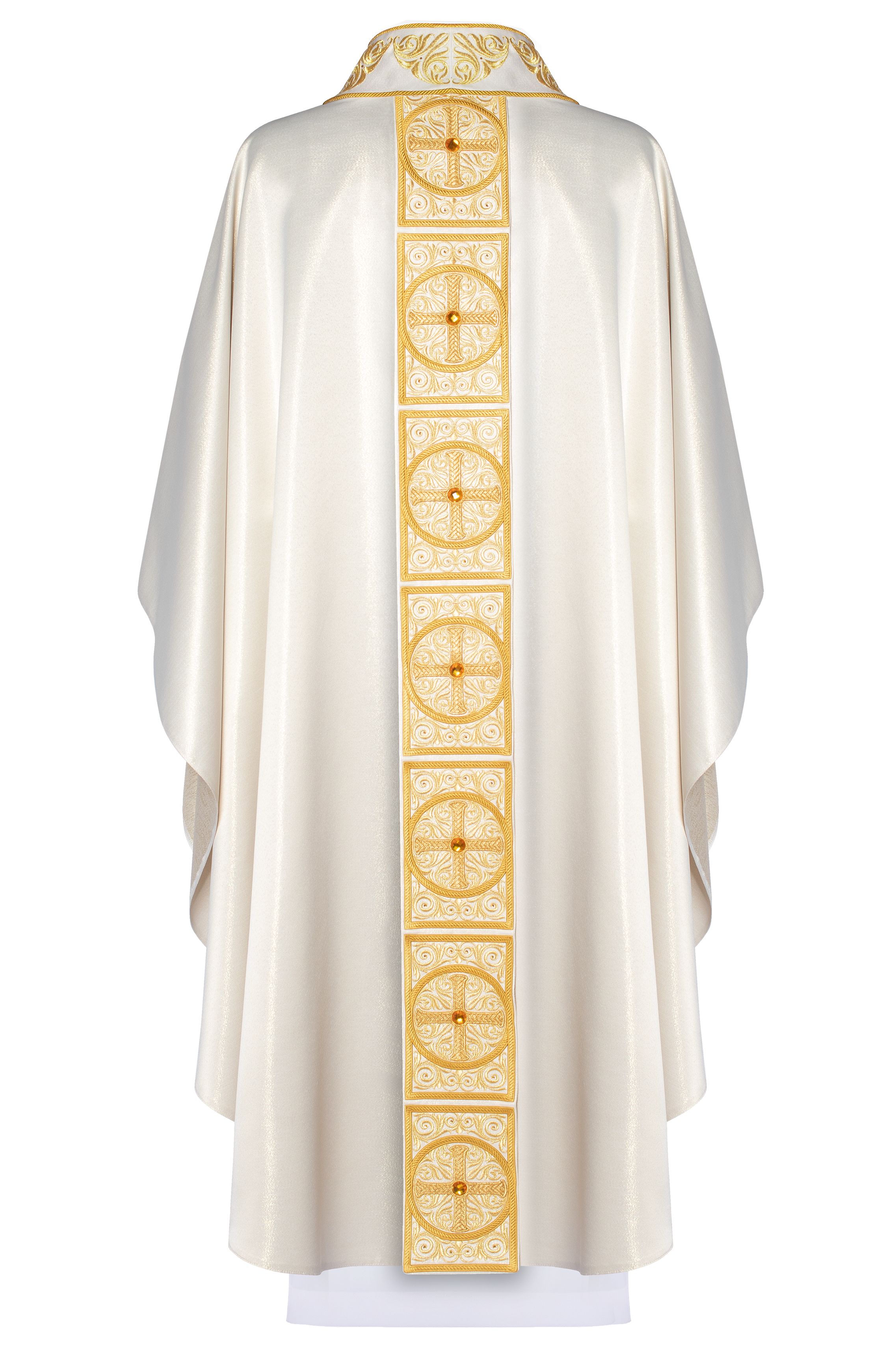 Ornat bogato haftowany, ozdobne kamienie - ecru (H60) - zdjęcie 2 - Ornat bogato haftowany, ozdobne kamienie - ecru (H60)