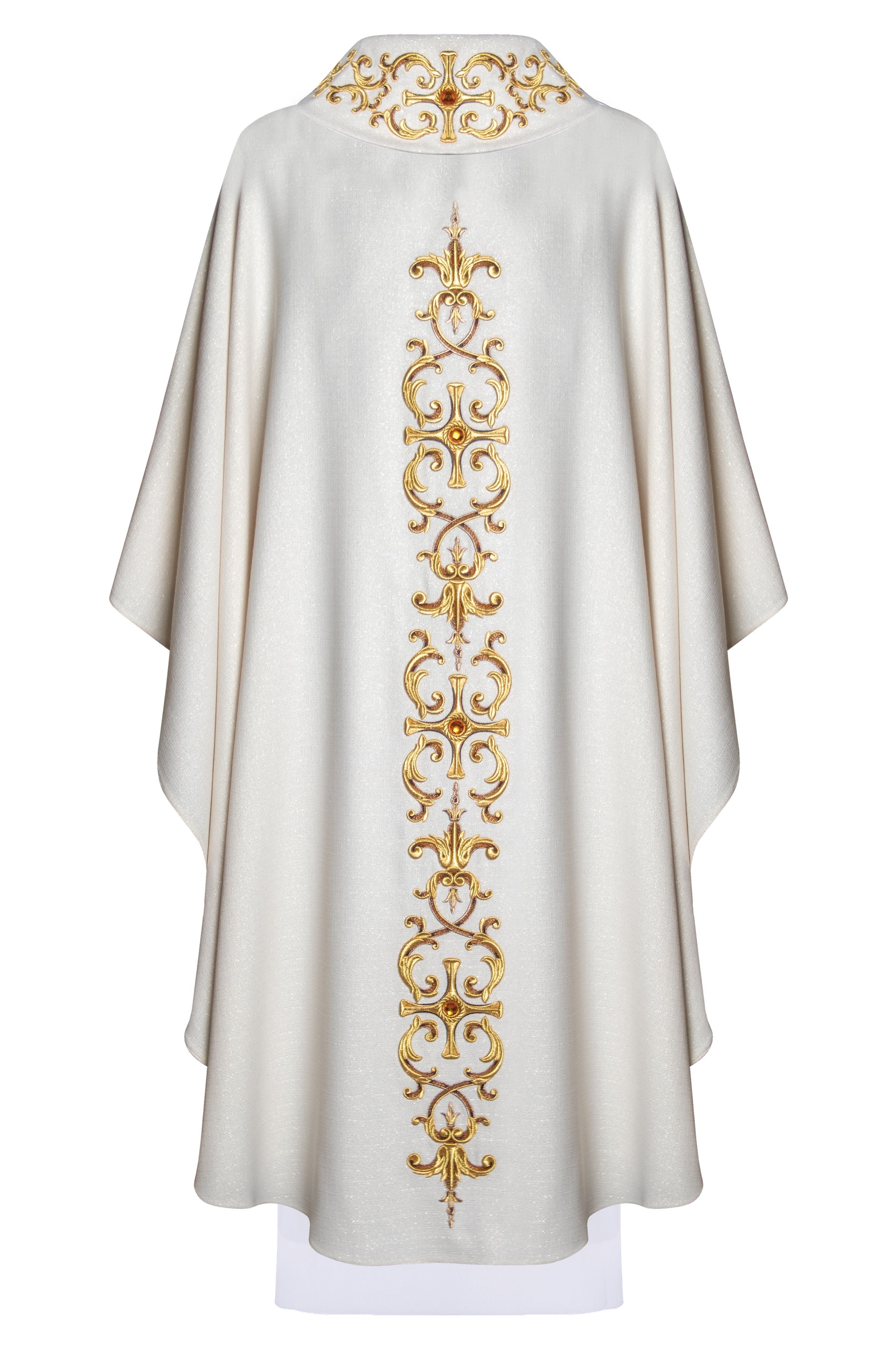 Ornat bogato haftowany, ozdobne kamienie - ecru (H61) - zdjęcie 2 - Ornat bogato haftowany, ozdobne kamienie - ecru (H61)