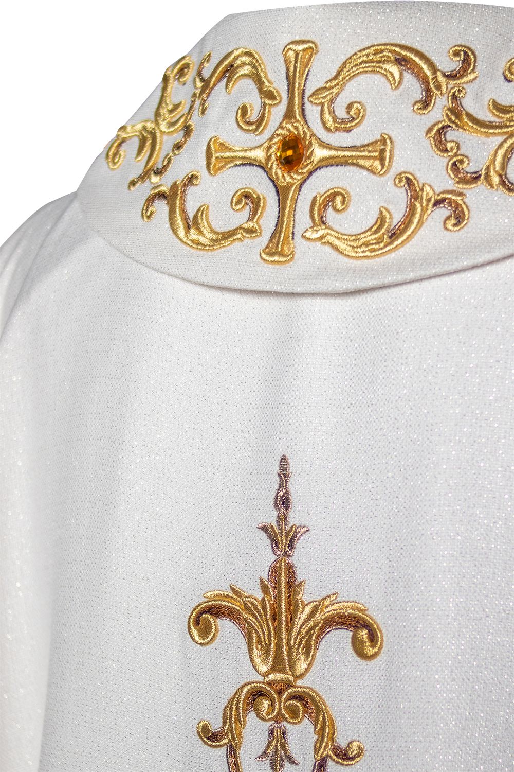 Ornat bogato haftowany, ozdobne kamienie - ecru (H61) - zdjęcie 4 - Ornat bogato haftowany, ozdobne kamienie - ecru (H61)