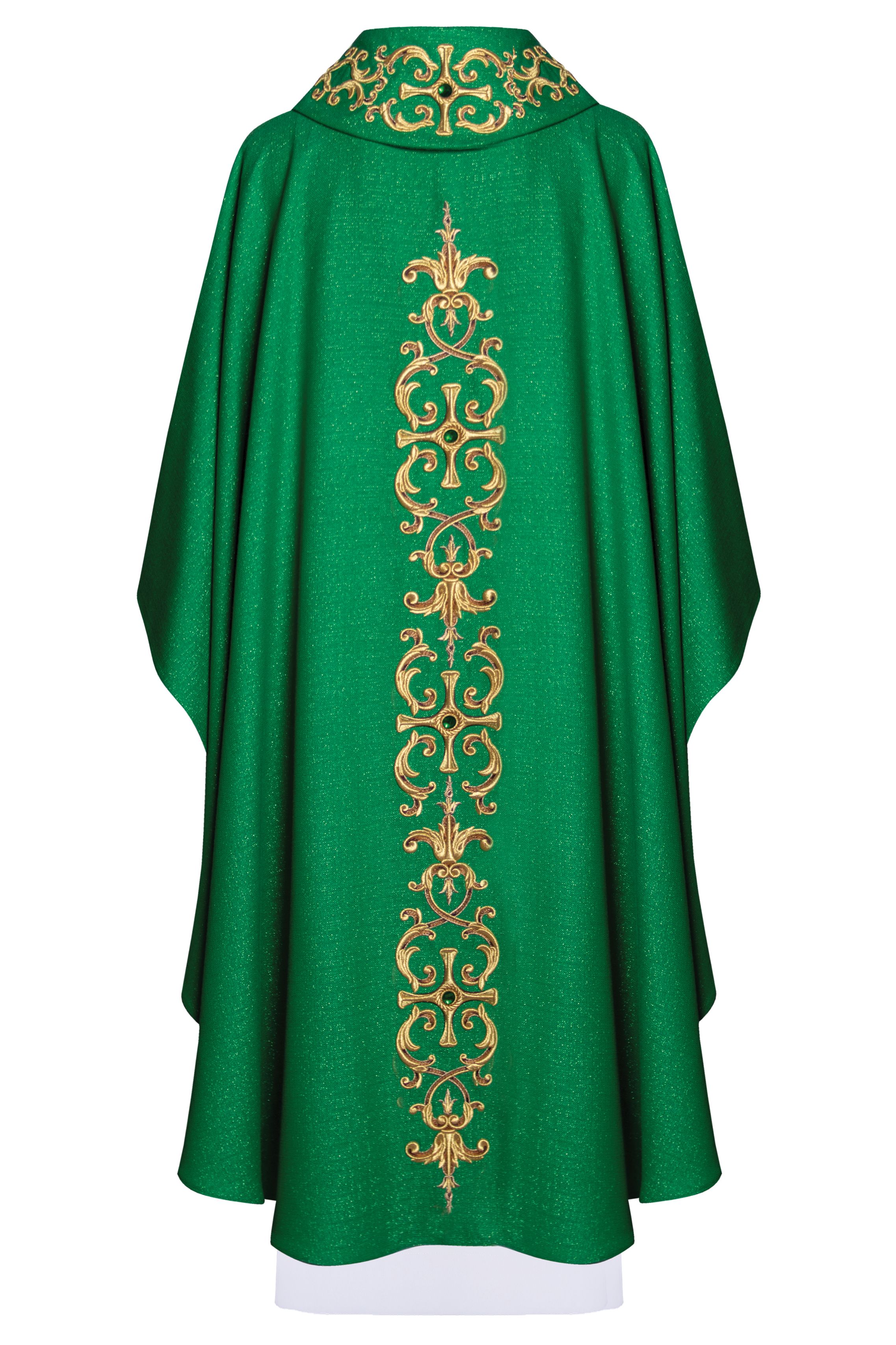 Ornat bogato haftowany, ozdobne kamienie - zielony (H62) - zdjęcie 2 - Ornat bogato haftowany, ozdobne kamienie - zielony (H62)