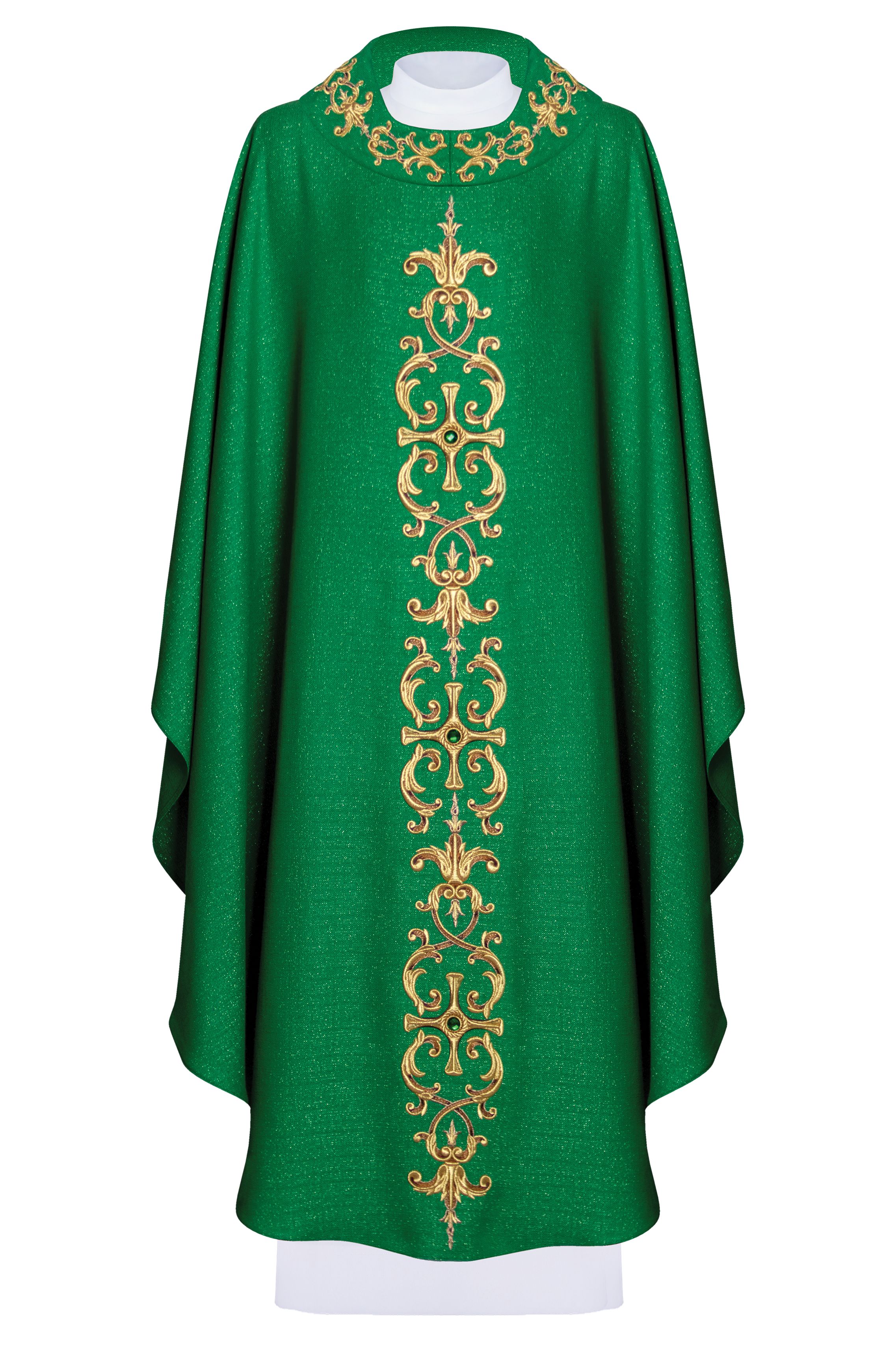 Ornat bogato haftowany, ozdobne kamienie - zielony (H62)