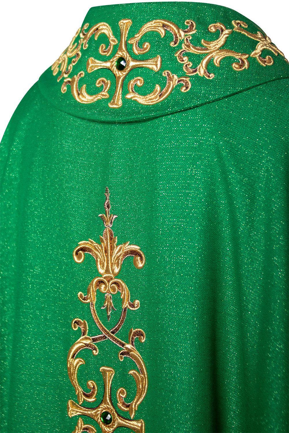 Ornat bogato haftowany, ozdobne kamienie - zielony (H62) - zdjęcie 3 - Ornat bogato haftowany, ozdobne kamienie - zielony (H62)