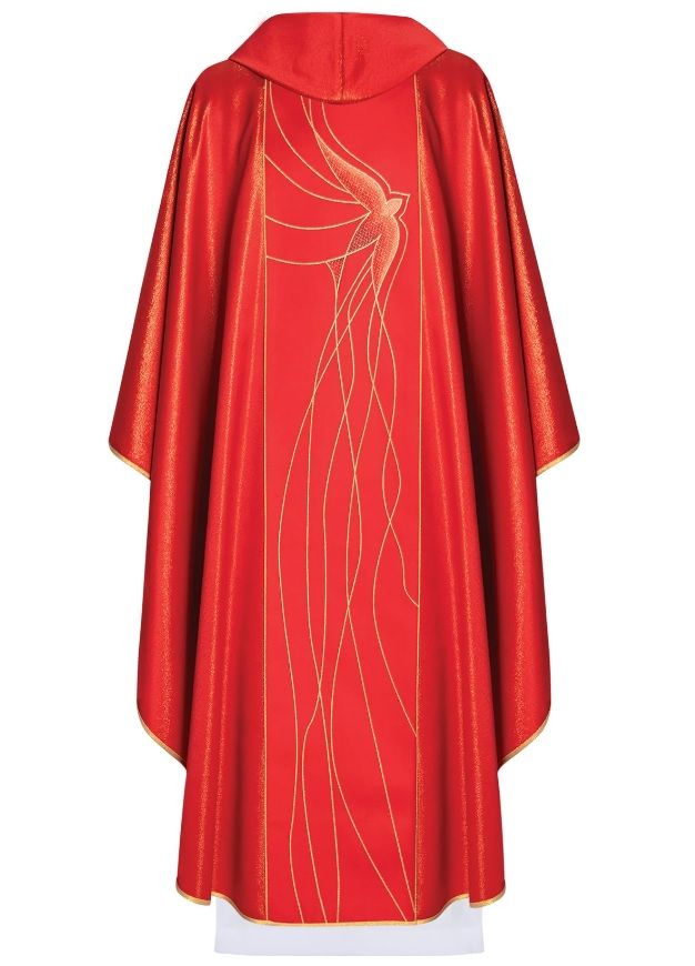 Ornat z symbolem Ducha Świętego - czerwony (H65) - zdjęcie 2 - Ornat z symbolem Ducha Świętego - czerwony (H65)