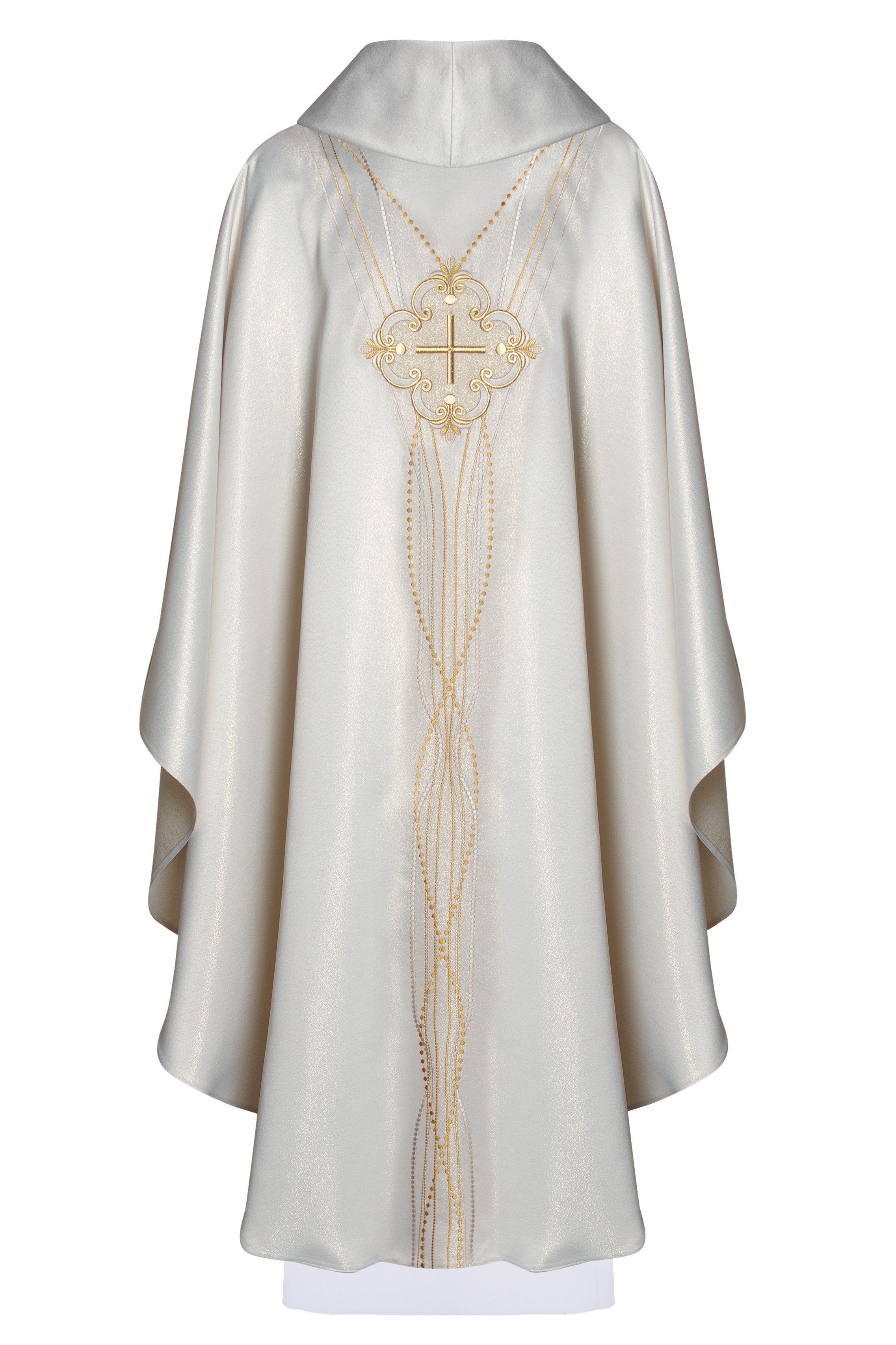 Ornat inspirowany różańcem - błyszcząca ecru tkanina (H66) - zdjęcie 2 - Ornat inspirowany różańcem - błyszcząca ecru tkanina (H66)