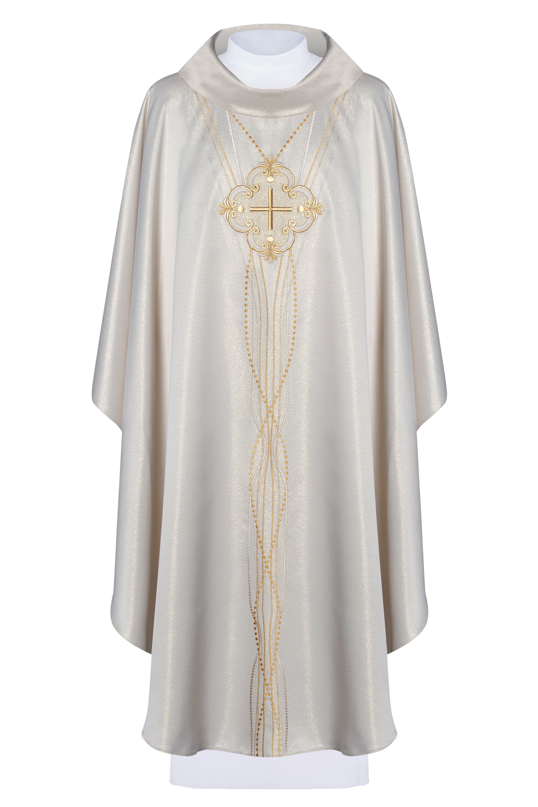 Ornat inspirowany różańcem - błyszcząca ecru tkanina (H66)