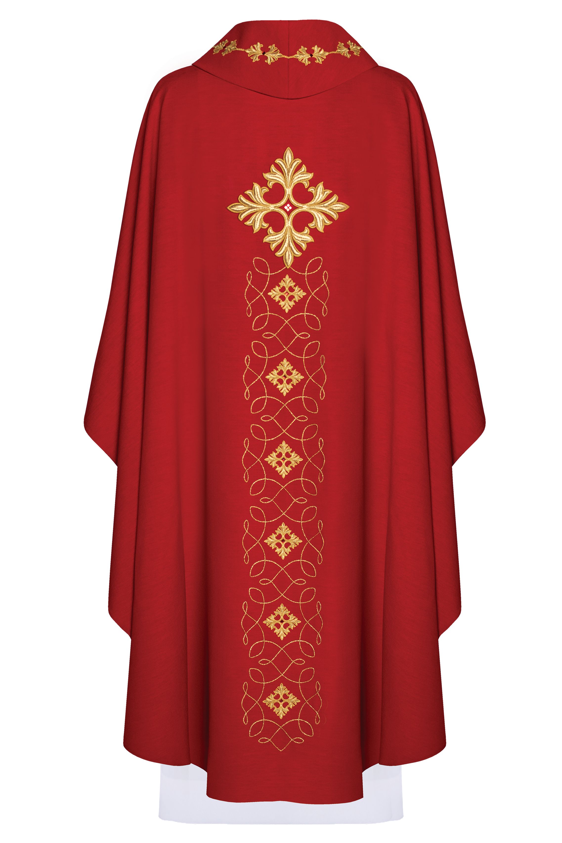 Ornat bogato haftowany, ozdobne kamienie - czerwony (H68) - zdjęcie 2 - Ornat bogato haftowany, ozdobne kamienie - czerwony (H68)