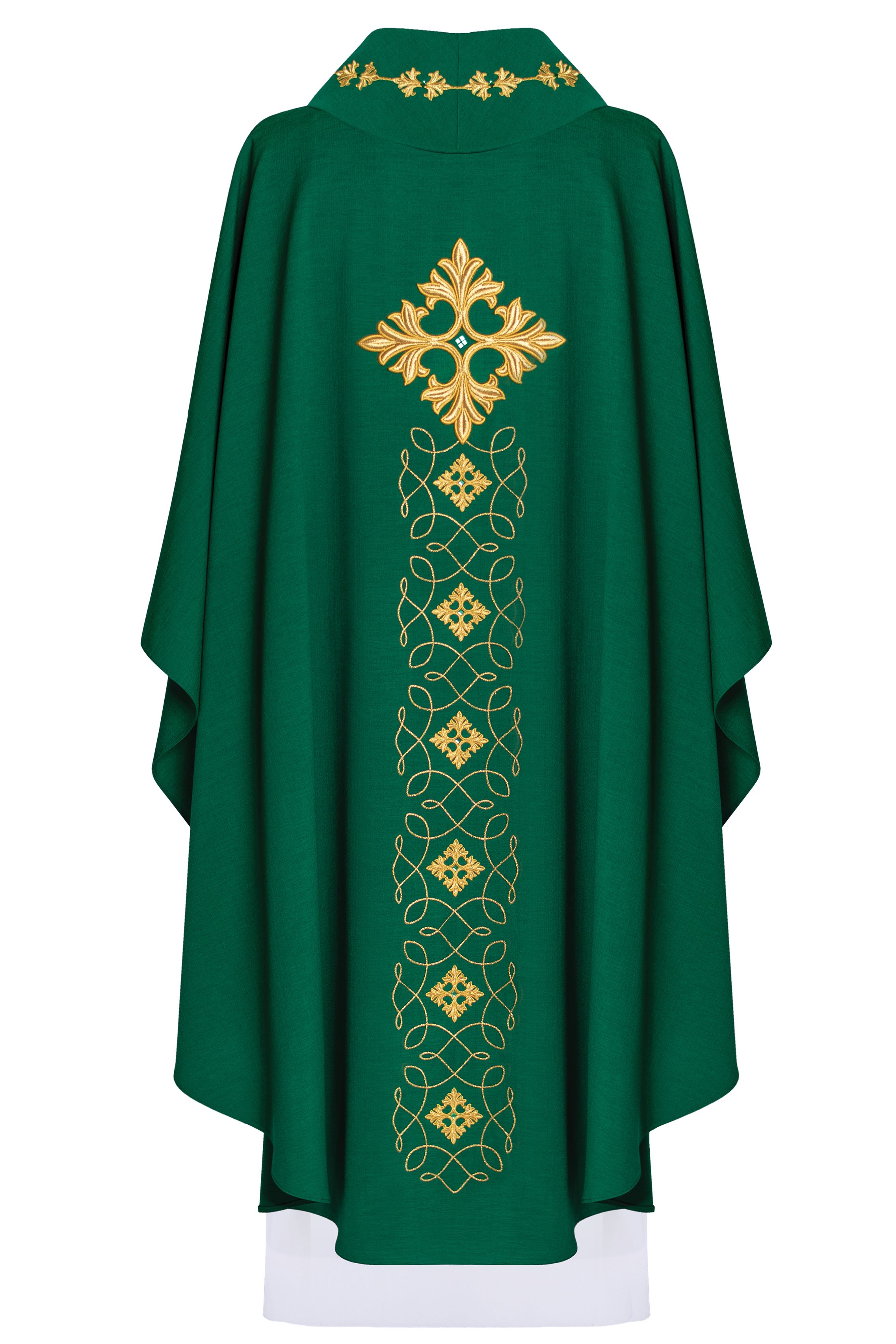 Ornat bogato haftowany, ozdobne kamienie - zielony (H69) - zdjęcie 2 - Ornat bogato haftowany, ozdobne kamienie - zielony (H69)