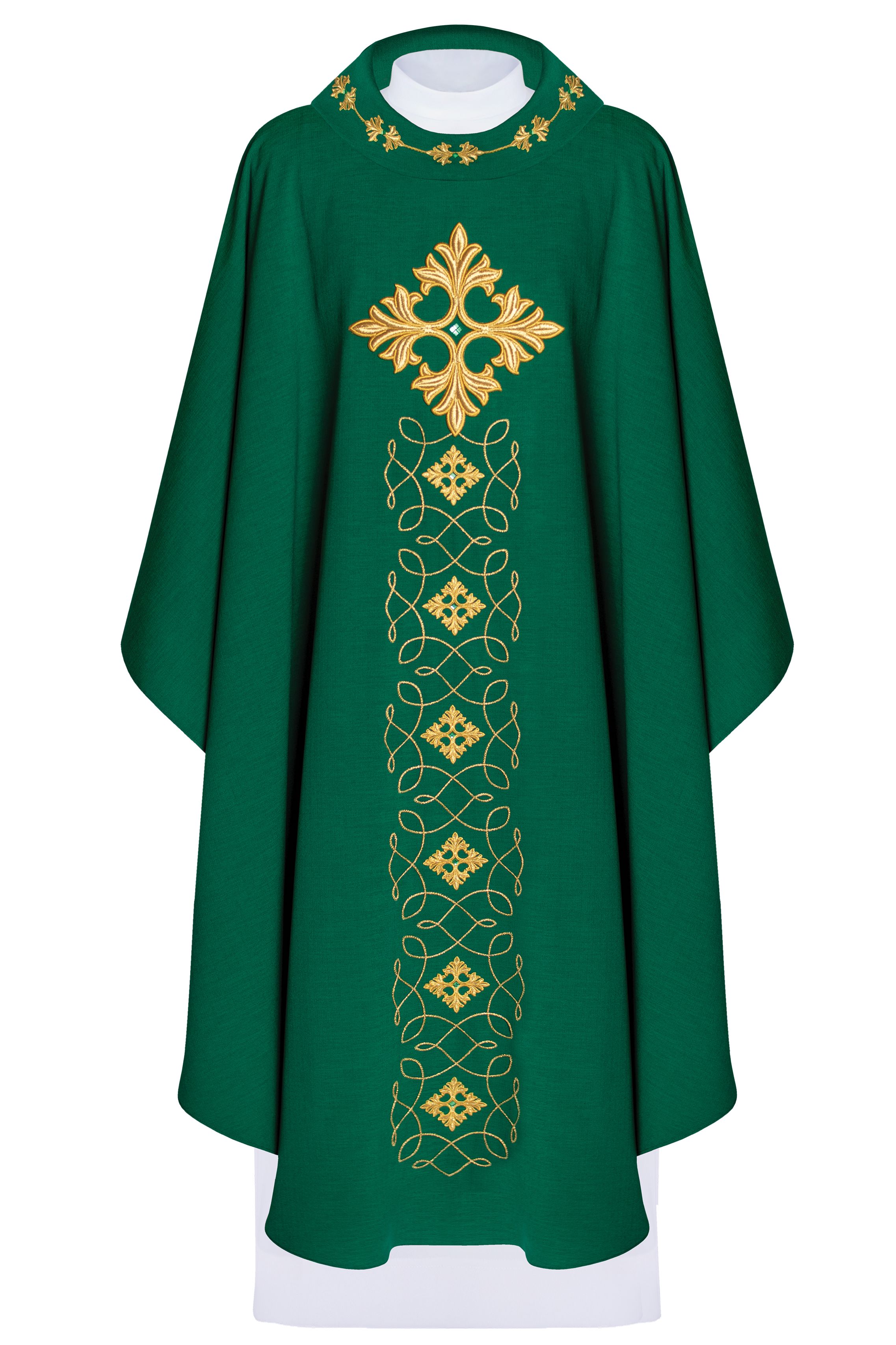 Ornat bogato haftowany, ozdobne kamienie - zielony (H69)