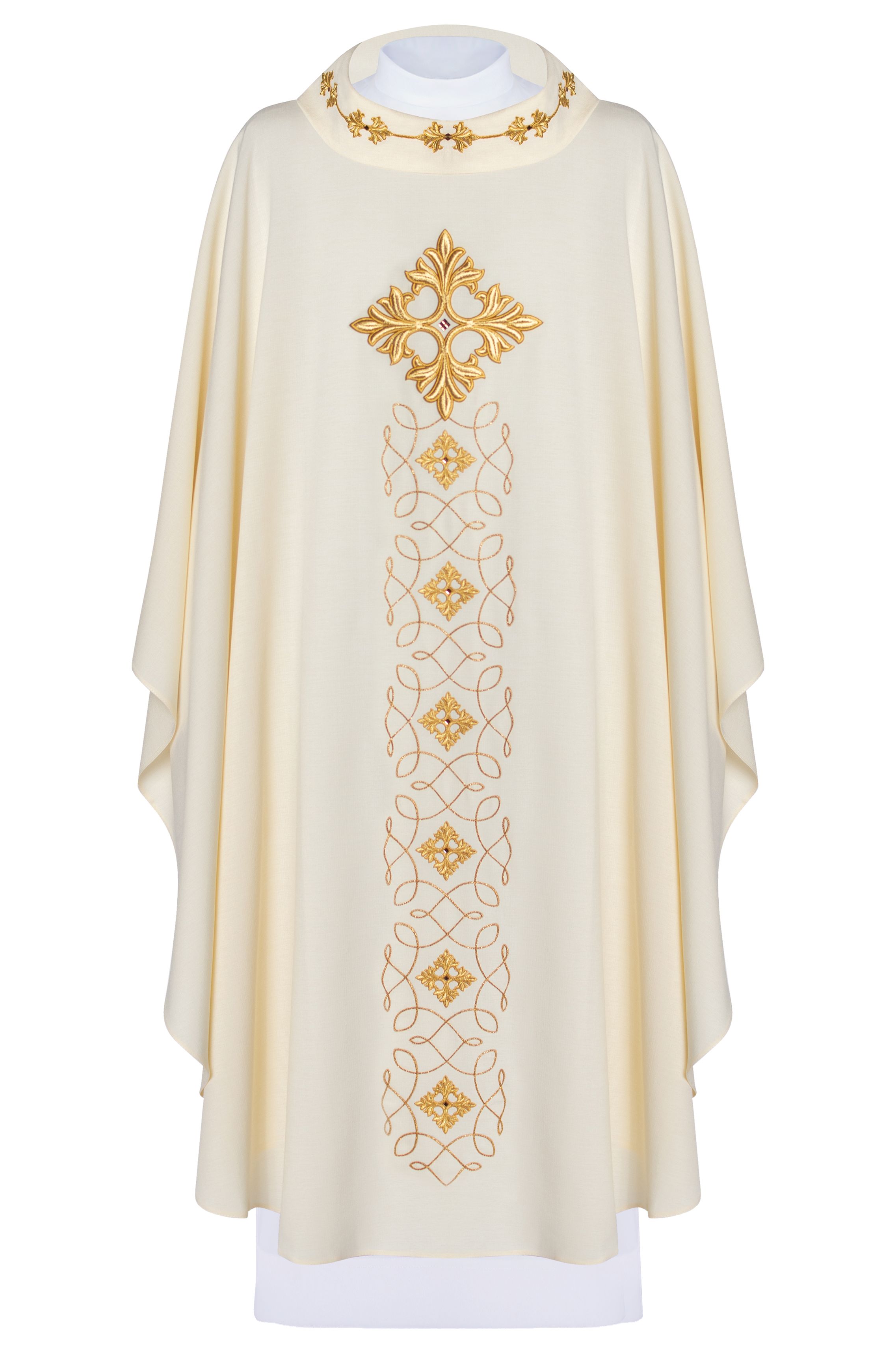 Ornat bogato haftowany, ozdobne kamienie - ecru (H70)