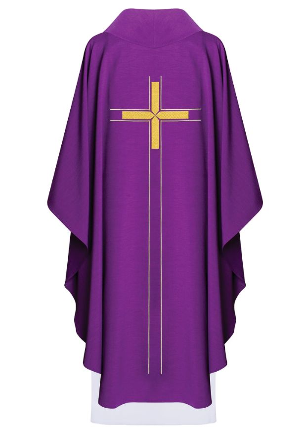 Ornat haftowany z krzyżem - fiolet (H72) - zdjęcie 2 - Ornat haftowany z krzyżem - fiolet (H72)