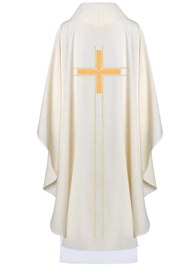 Ornat haftowany z krzyżem - ecru (H75) - zdjęcie 2 - Ornat haftowany z krzyżem - ecru (H75)