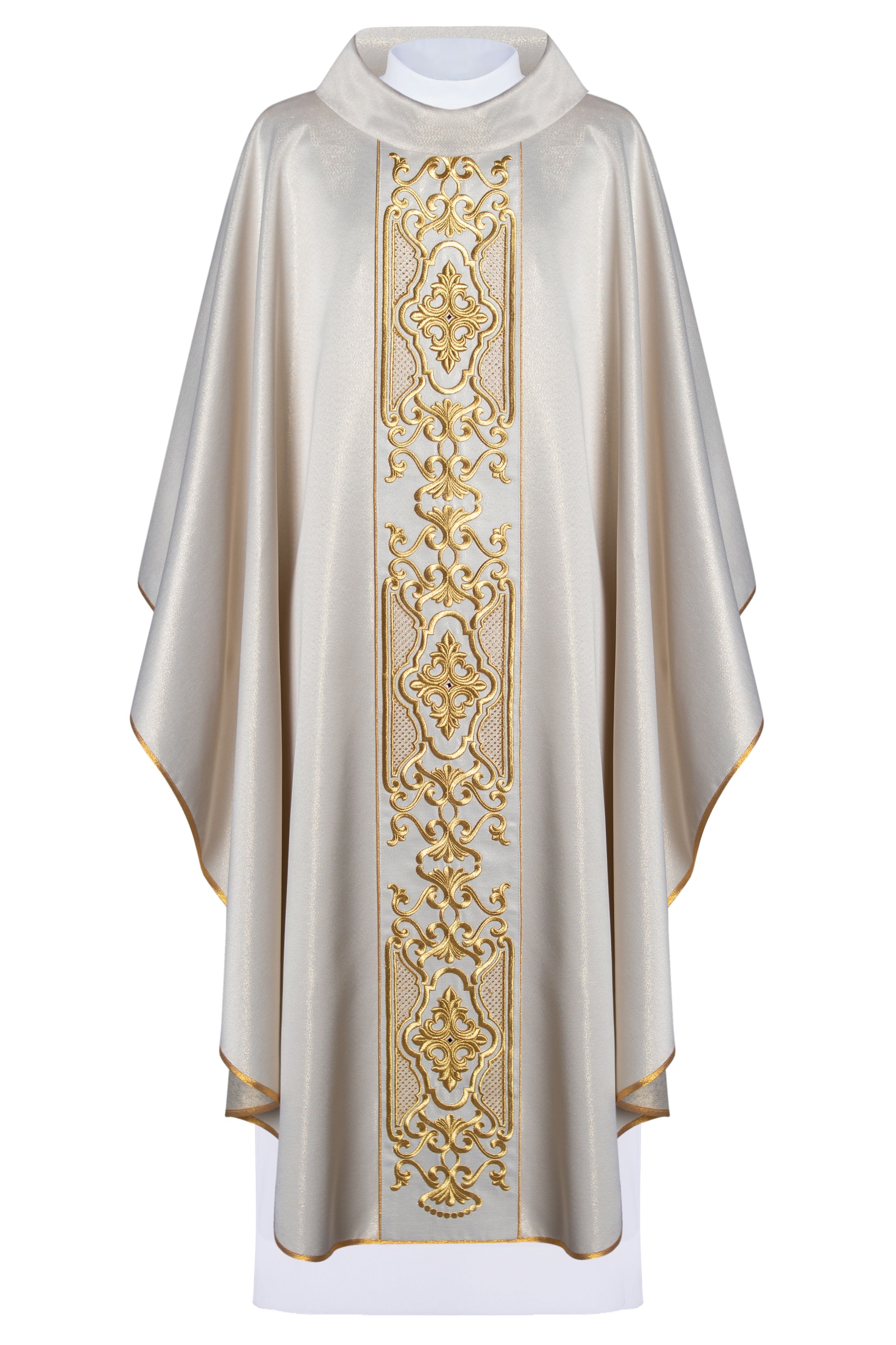 Ornat bogato haftowany, tkanina błyszcząca - ecru (H76)