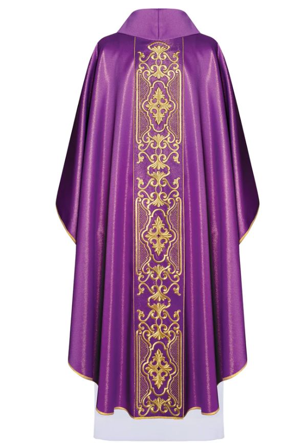 Ornat bogato haftowany, tkanina błyszcząca - fiolet (H77) - zdjęcie 2 - Ornat bogato haftowany, tkanina błyszcząca - fiolet (H77)