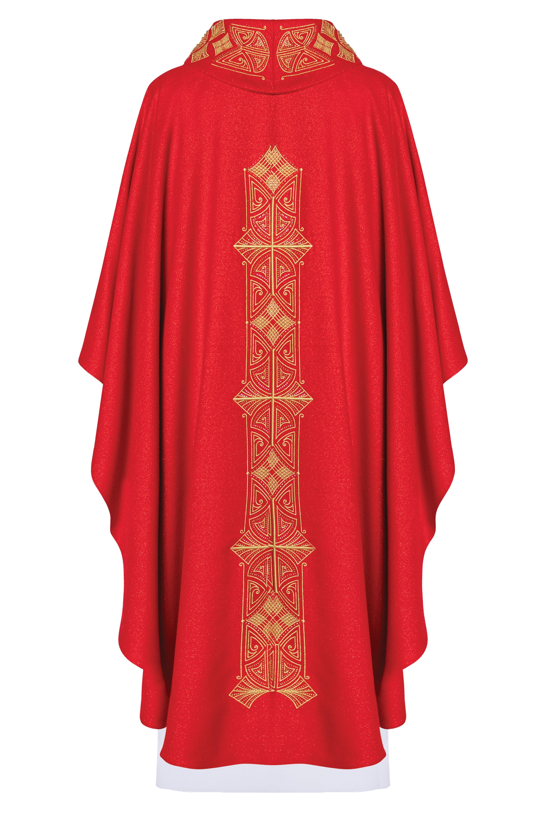 Ornat bogato haftowany, tkanina błyszcząca - czerwony (H80) - zdjęcie 2 - Ornat bogato haftowany, tkanina błyszcząca - czerwony (H80)