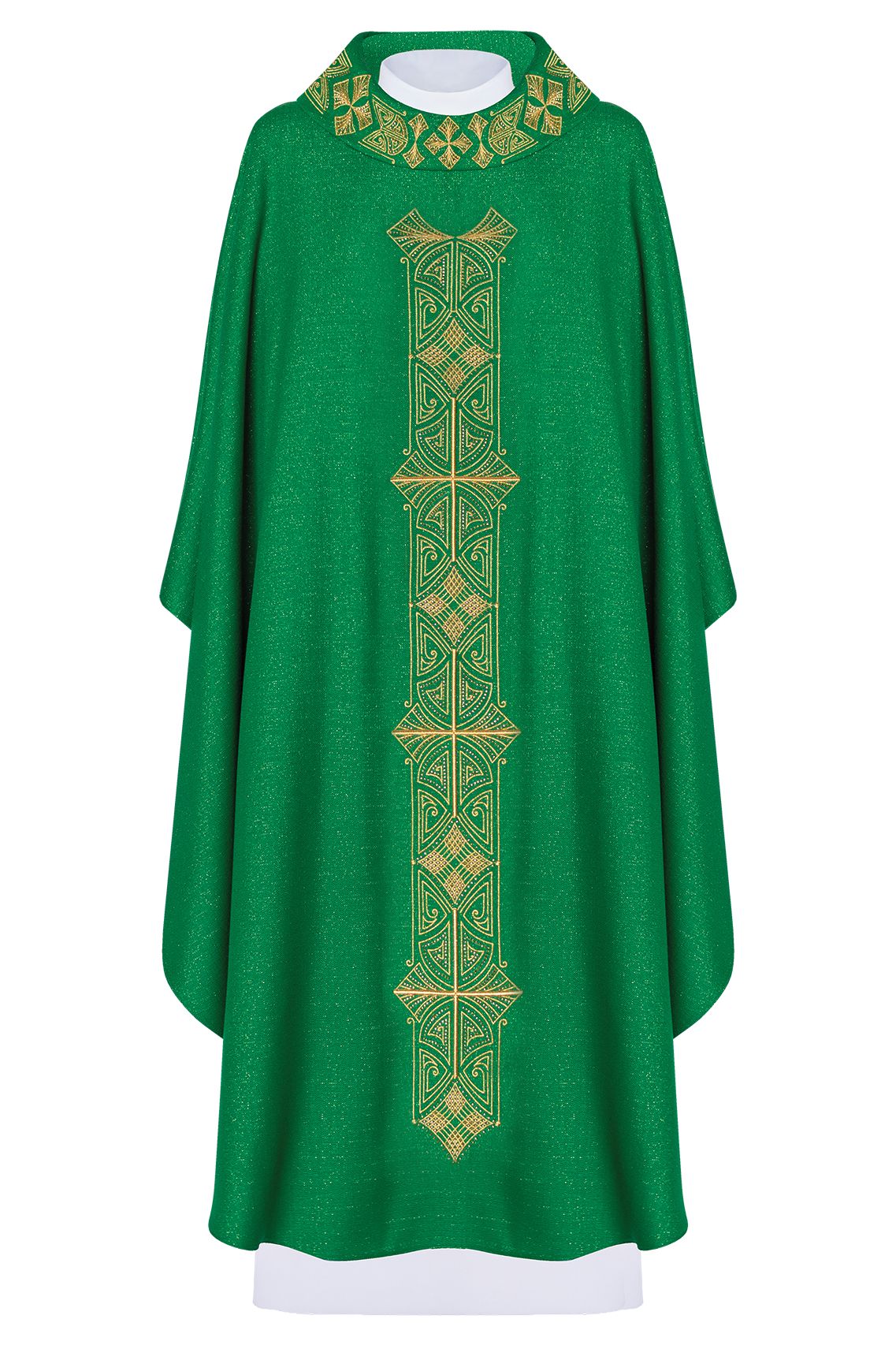 Ornat bogato haftowany, tkanina błyszcząca - zielony (H82)