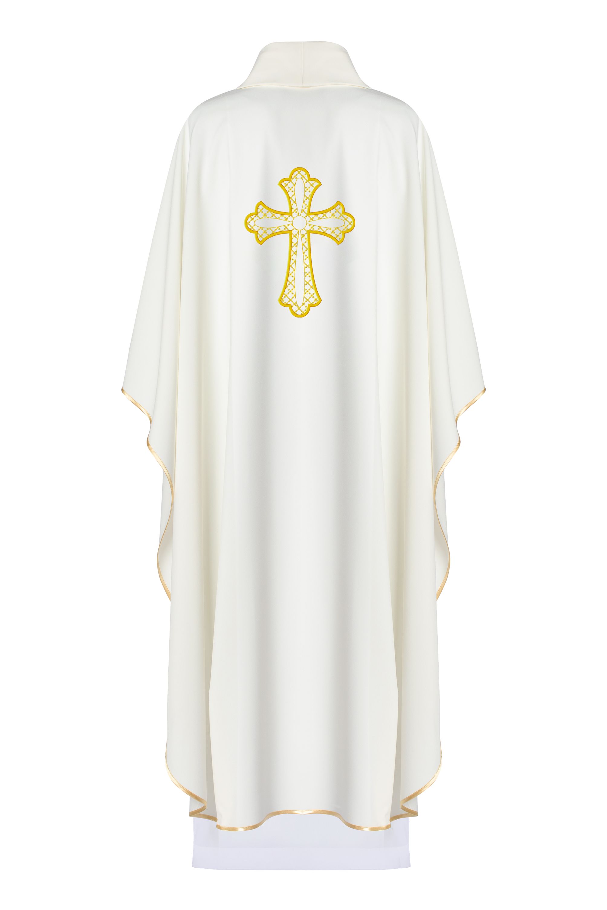 Ornat haftowany z symbolem krzyża - ecru (H96) - zdjęcie 2 - Ornat haftowany z symbolem krzyża - ecru (H96)