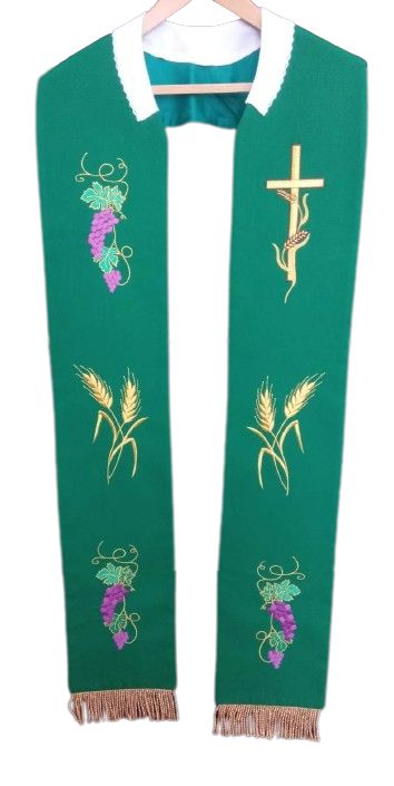 Stuła zielona haftowana do koncelebry (1)