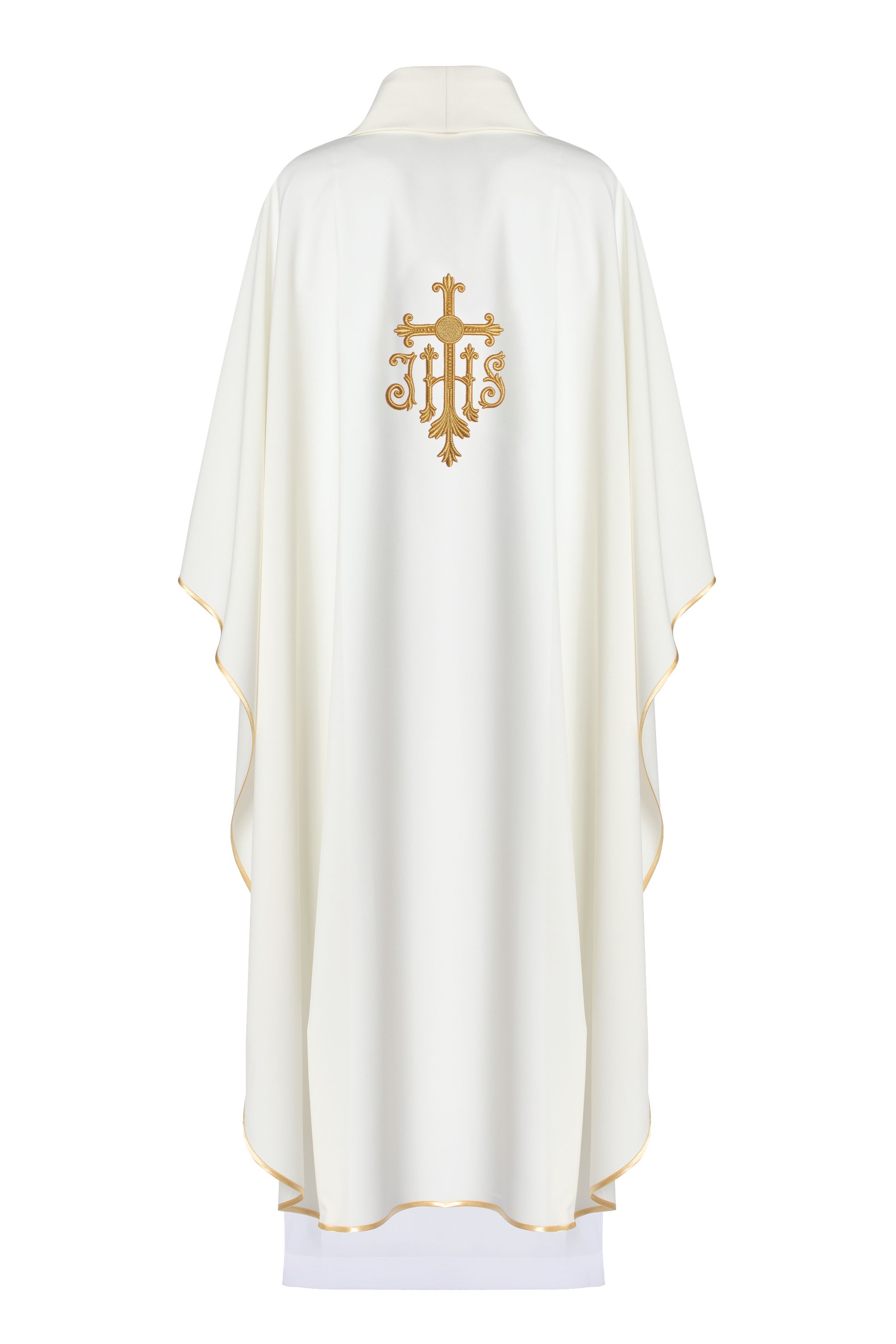 Ornat haftowany z symbolem IHS - ecru (H114) - zdjęcie 2 - Ornat haftowany z symbolem IHS - ecru (H114)