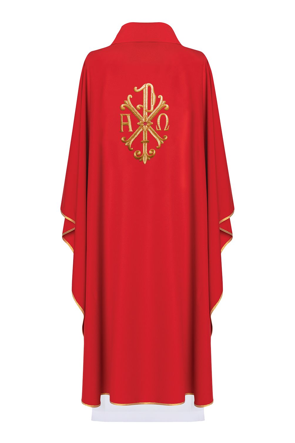 Ornat haftowany Alfa, Omega i symbol PAX - czerwony (H137) - zdjęcie 2 - Ornat haftowany Alfa, Omega i symbol PAX - czerwony (H137)