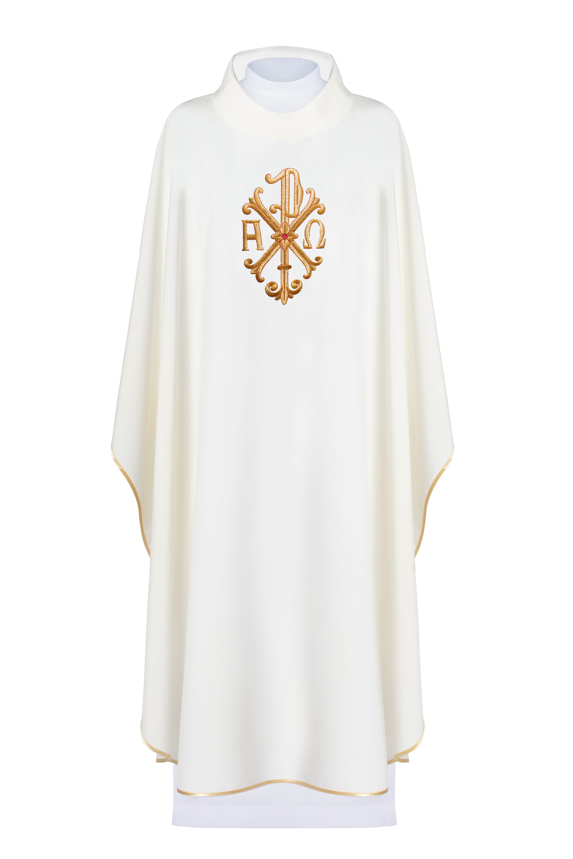 Ornat haftowany Alfa, Omega i symbol PAX - ecru (H138)