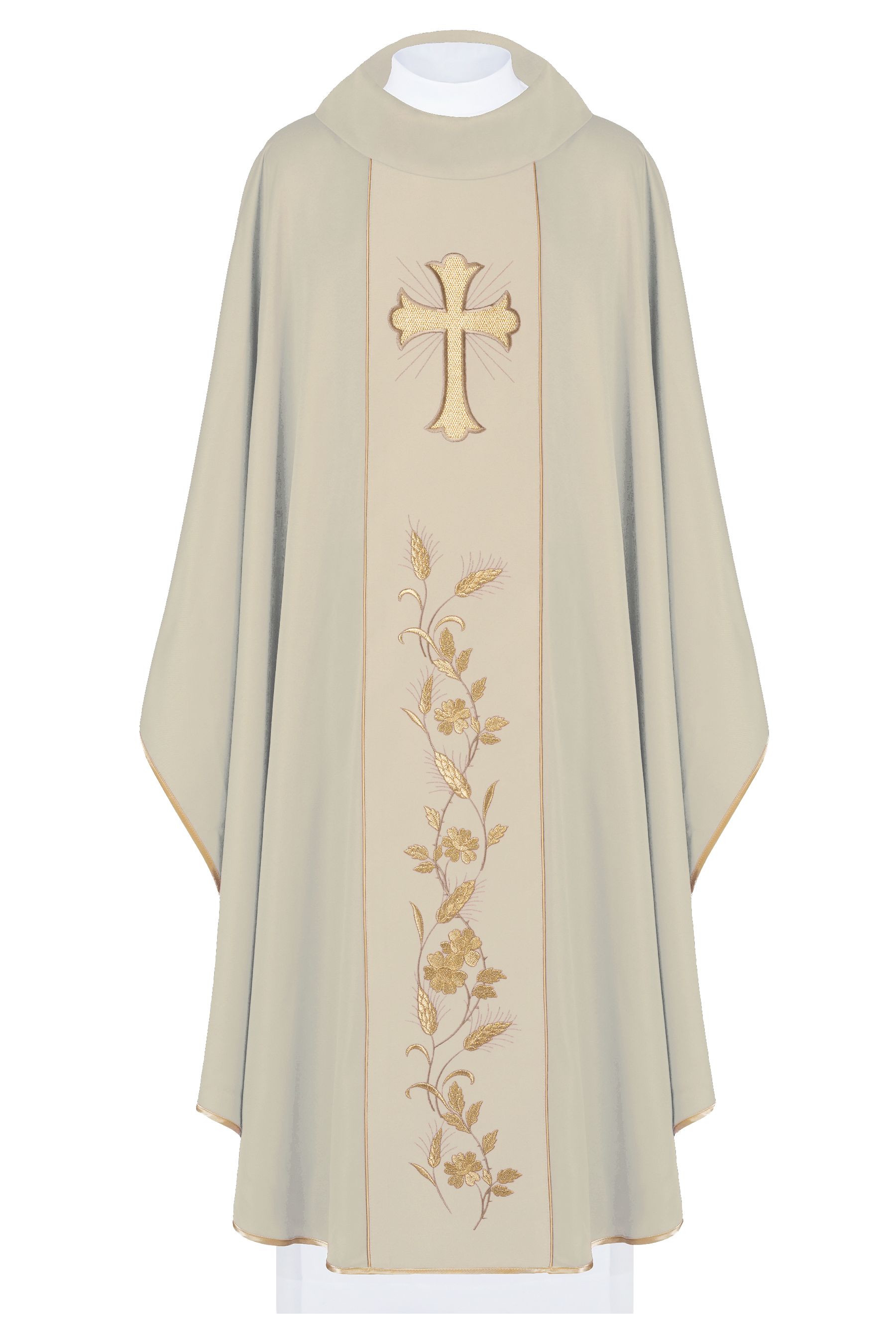 Ornat haftowany krzyż i kłosy - ecru (H182) - Ornat haftowany krzyż i kłosy - ecru (H182)