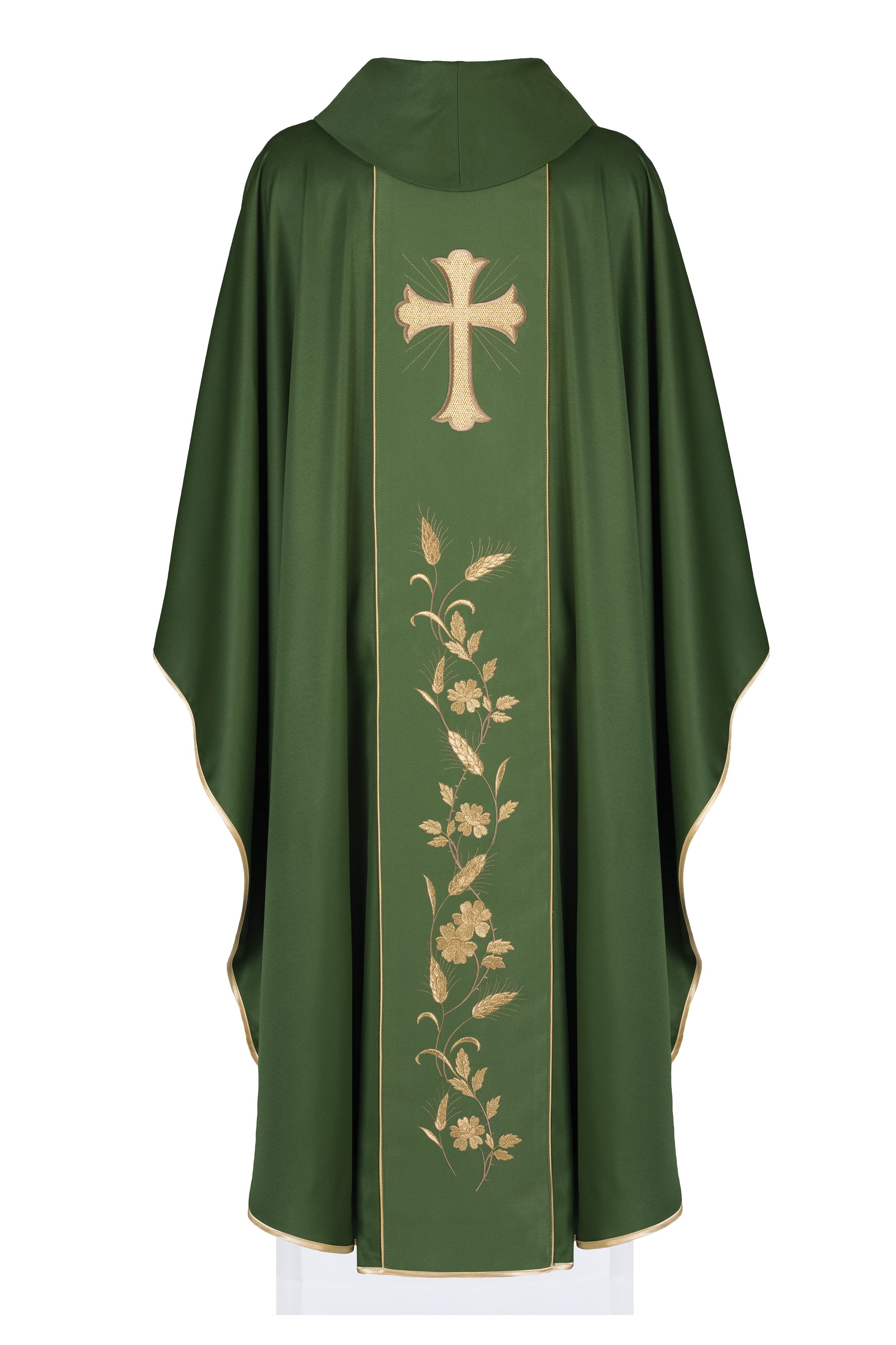 Ornat haftowany krzyż i kłosy - zielony (H183) - zdjęcie 2 - Ornat haftowany krzyż i kłosy - zielony (H183)